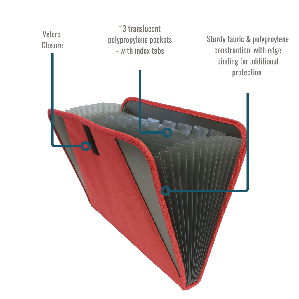 13 Pocket Fabric Expanding File - Red