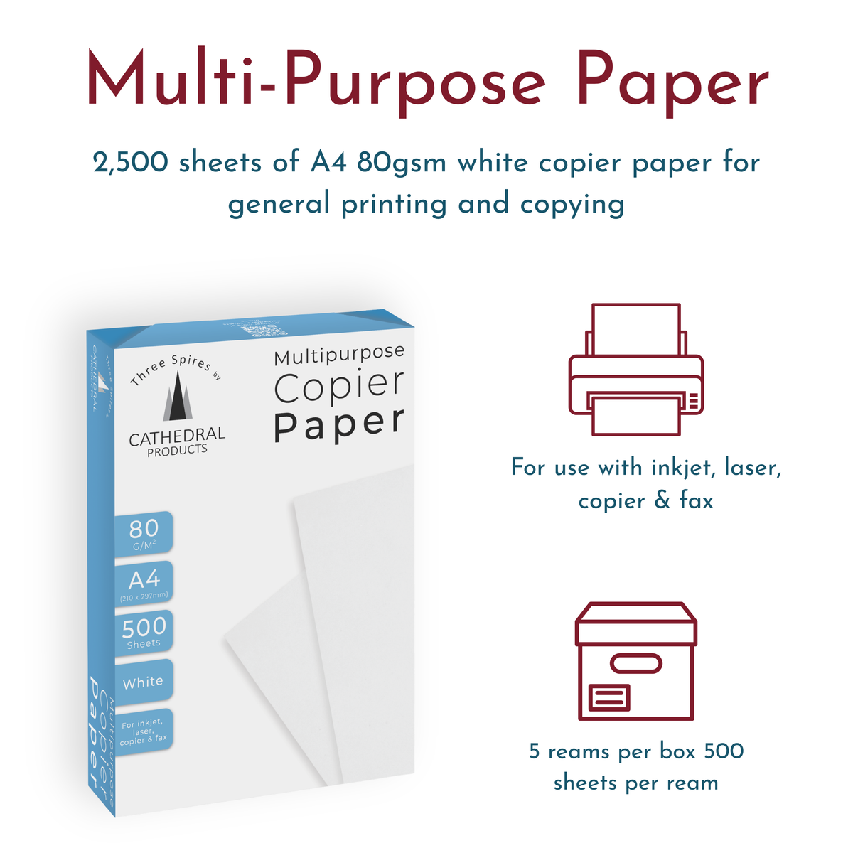 Cathedral Products A4 Copier Paper 80gsm – 5 Reams