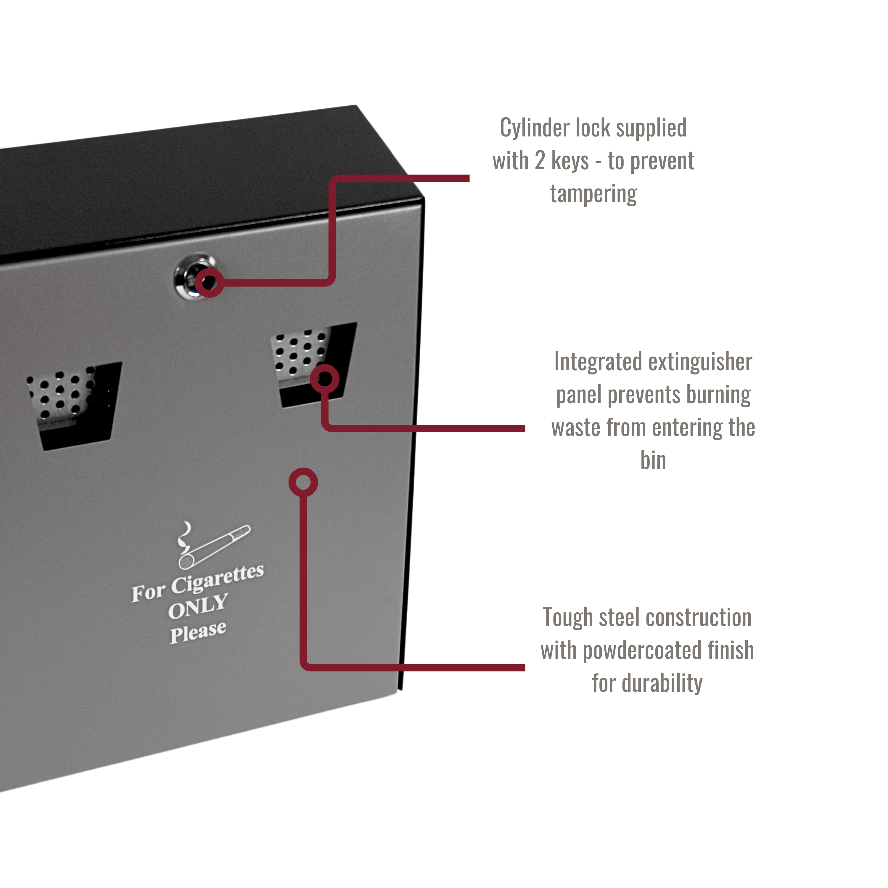 Wall Mounted Ash Bin - 3.1L Capacity