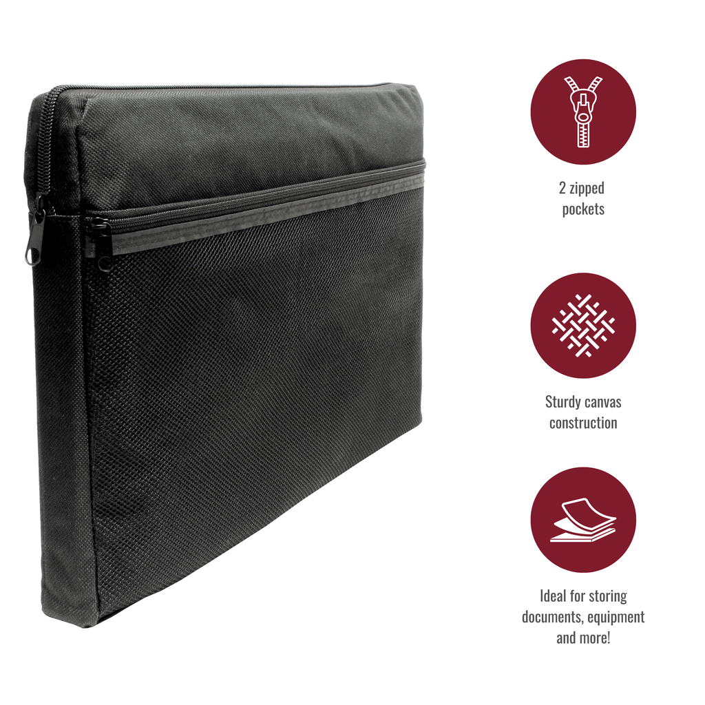 A4 Canvas Document Bag with Zip and Outer Mesh Pocket