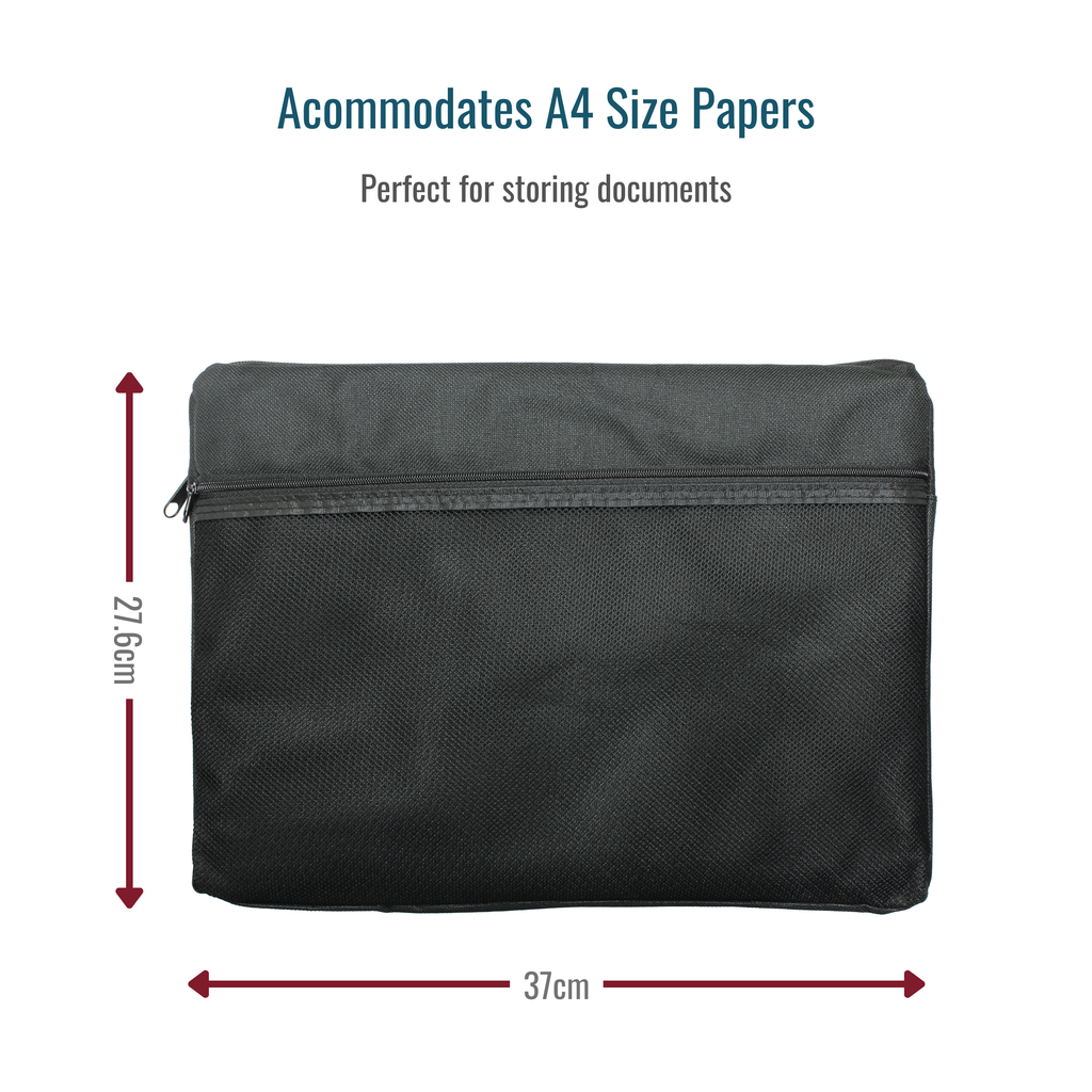 A4 Canvas Document Bag with Zip and Outer Mesh Pocket