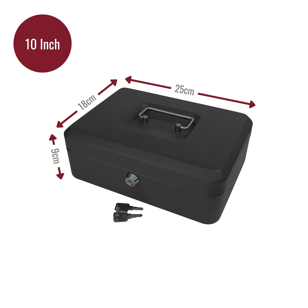 Key Lockable Cash Box with Lift Out  Compartment Coin Tray - 4-12 Inch