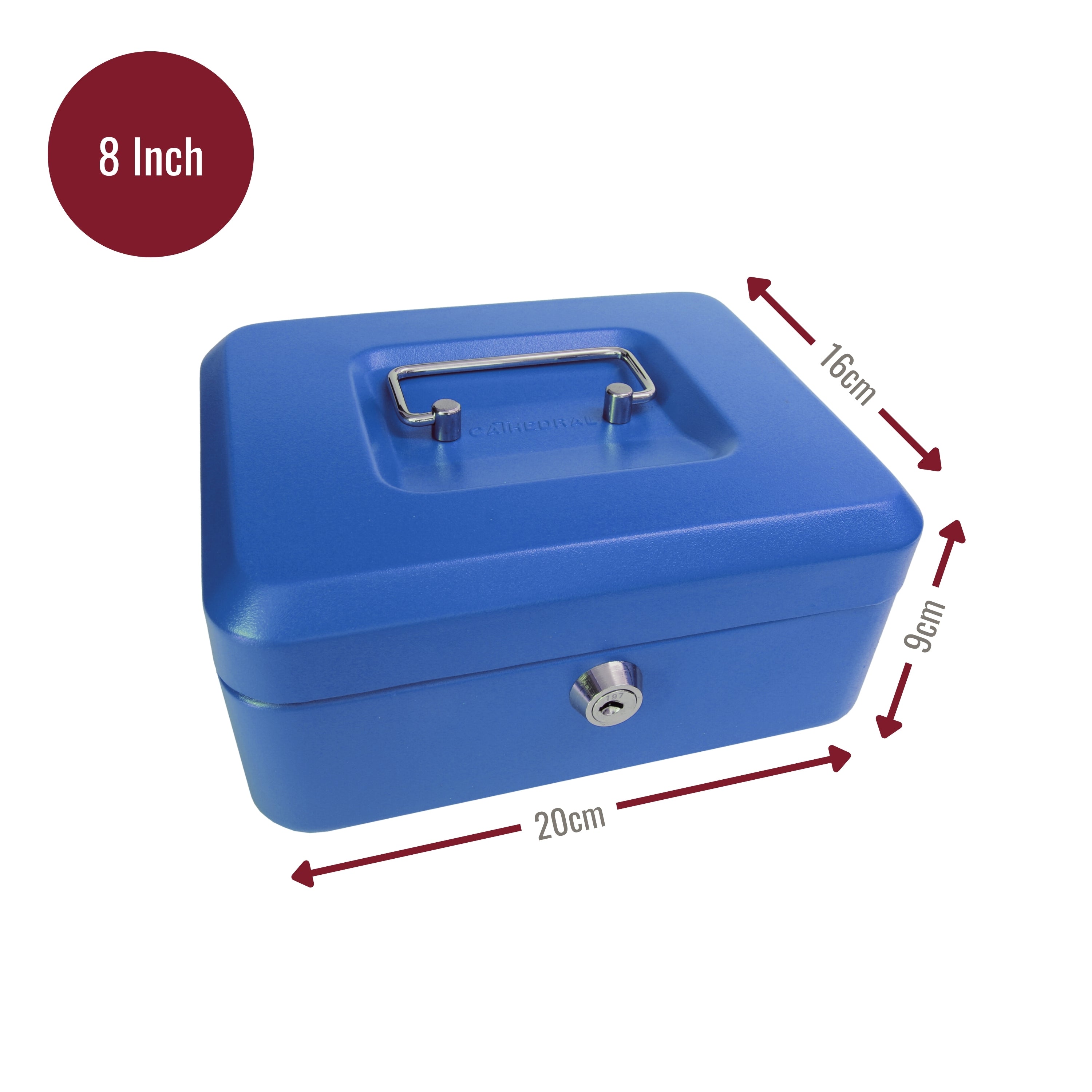 Key Lockable Cash Box with Lift Out  Compartment Coin Tray - 4-12 Inch