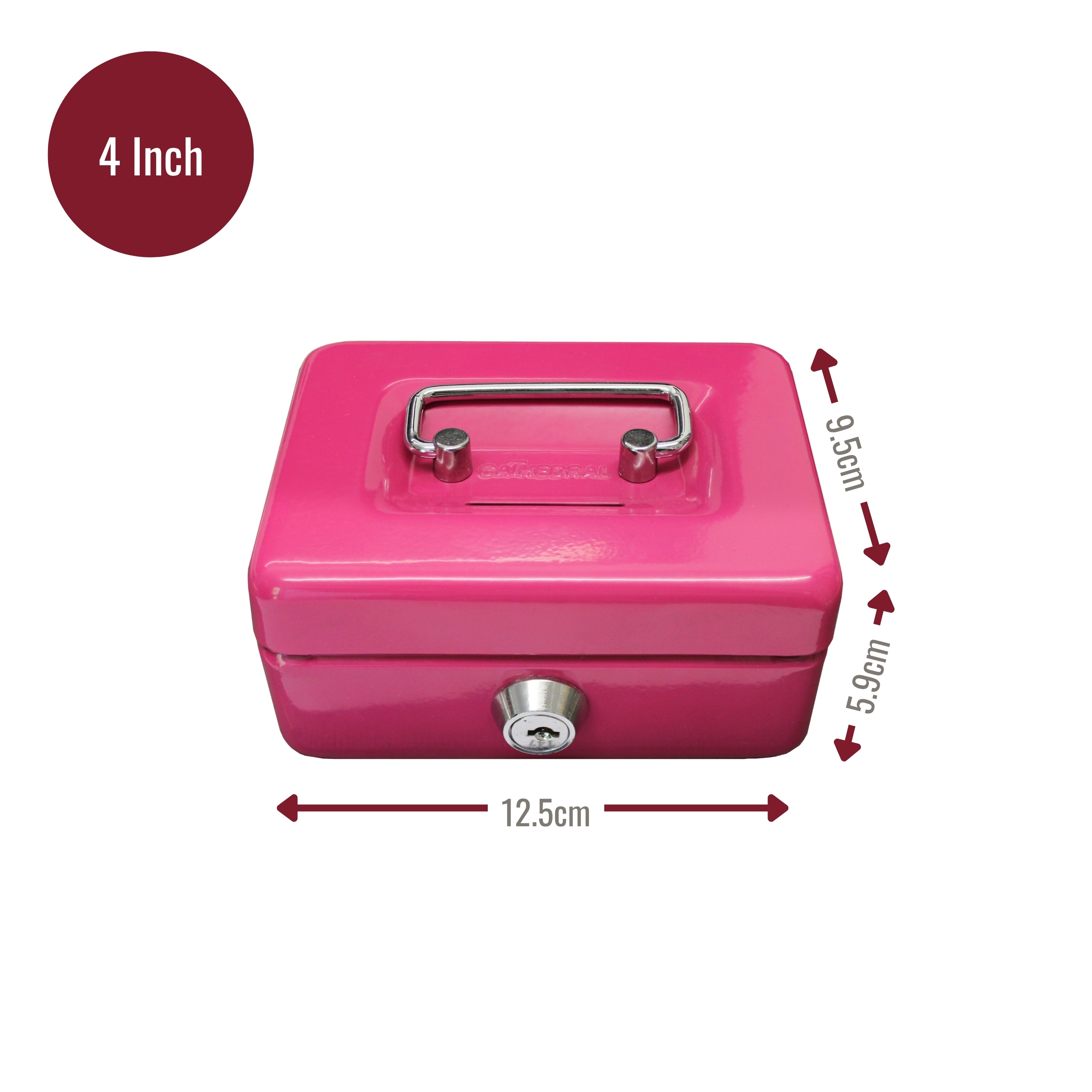Key Lockable Cash Box with Lift Out  Compartment Coin Tray - 4-12 Inch