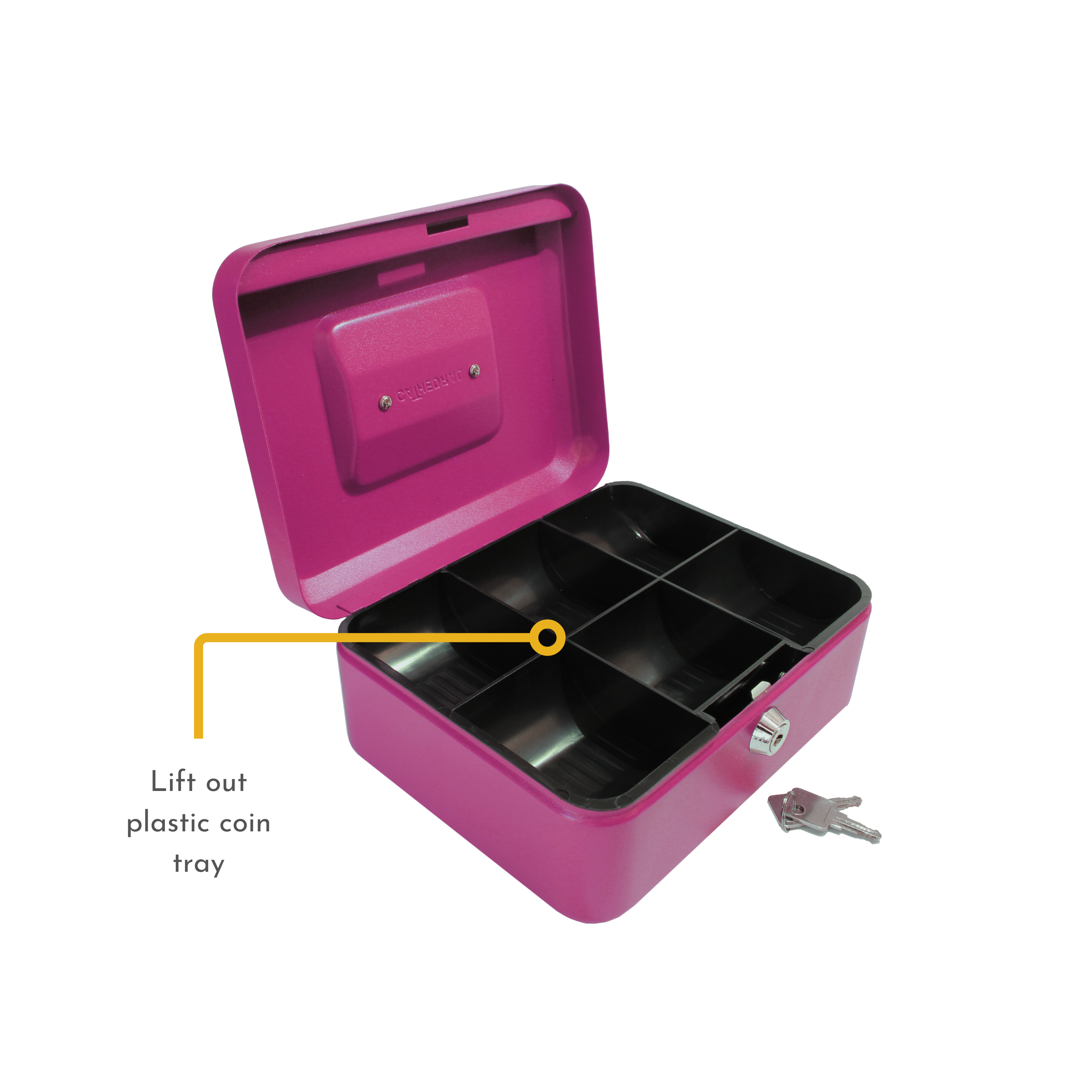 Key Lockable Cash Box with Lift Out 6 Compartment Coin Tray - 8 Inch