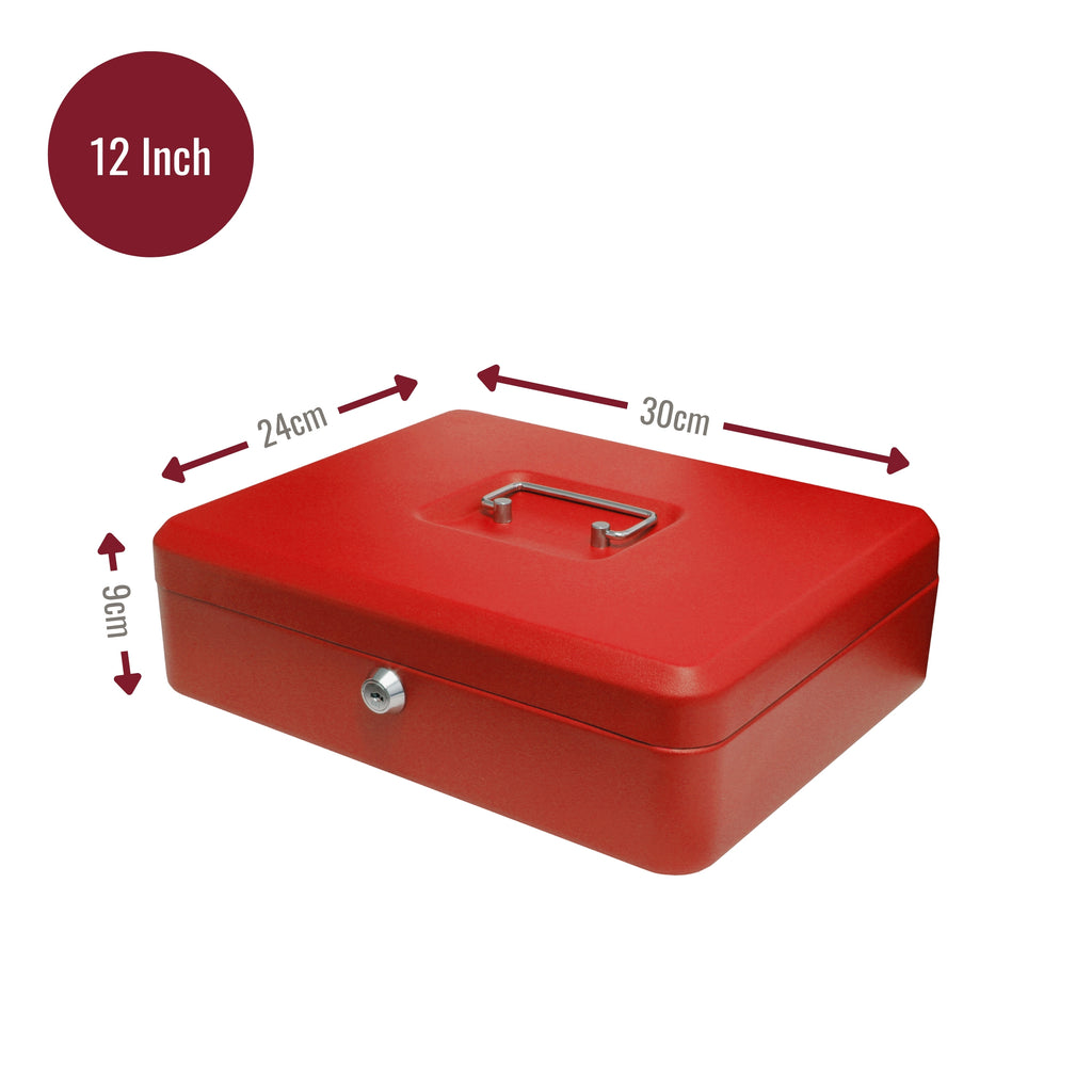 Key Lockable Cash Box with Lift Out  Compartment Coin Tray - 4-12 Inch