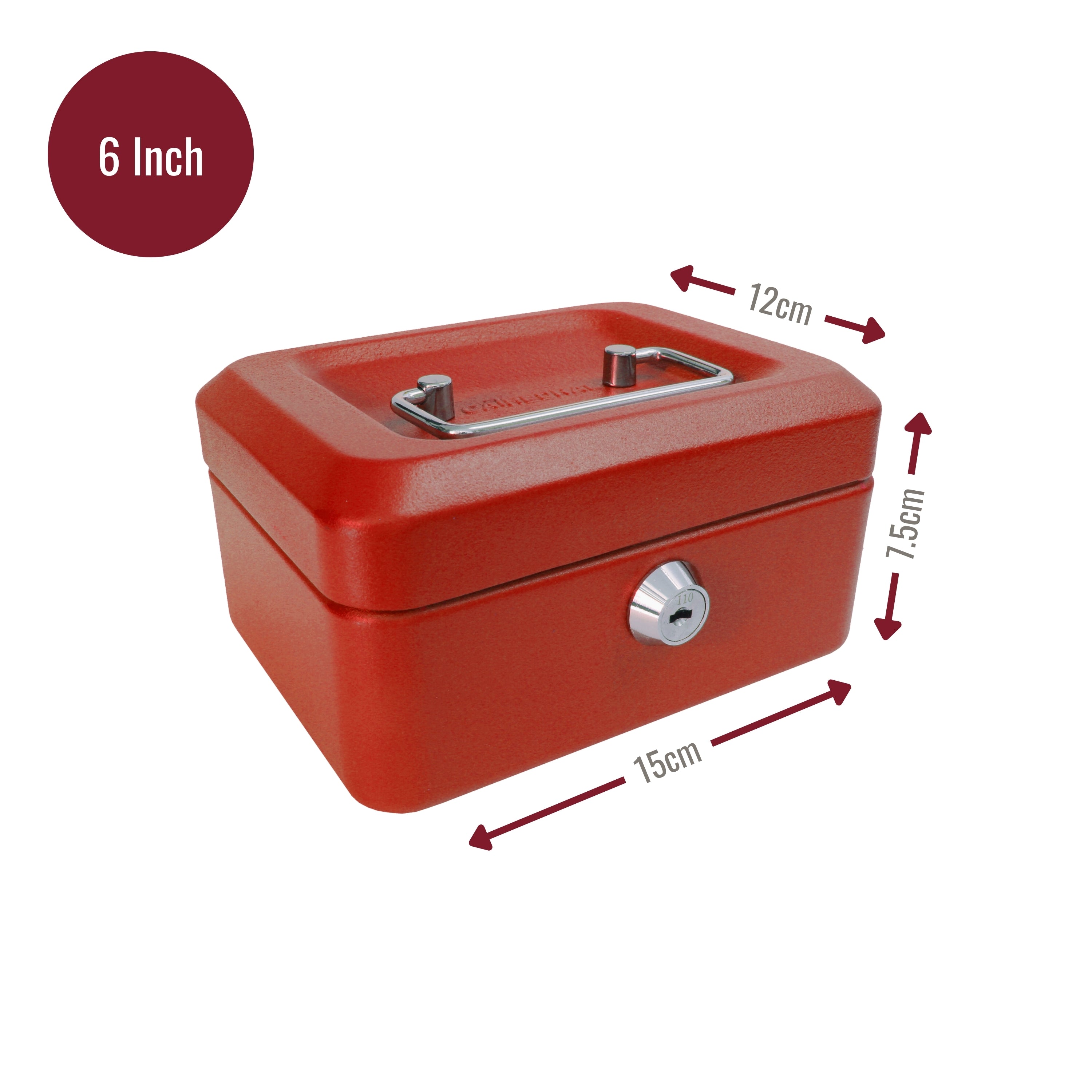 Key Lockable Cash Box with Lift Out  Compartment Coin Tray - 4-12 Inch