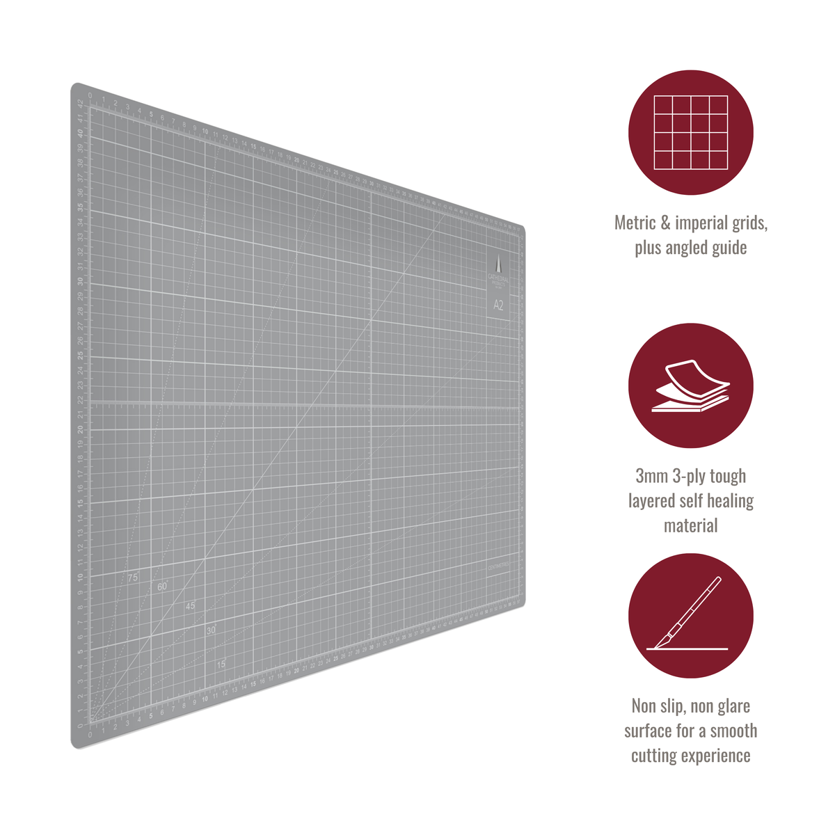 A2 Grey Double-Sided Self-Healing Cutting Mat (600 × 420 mm)