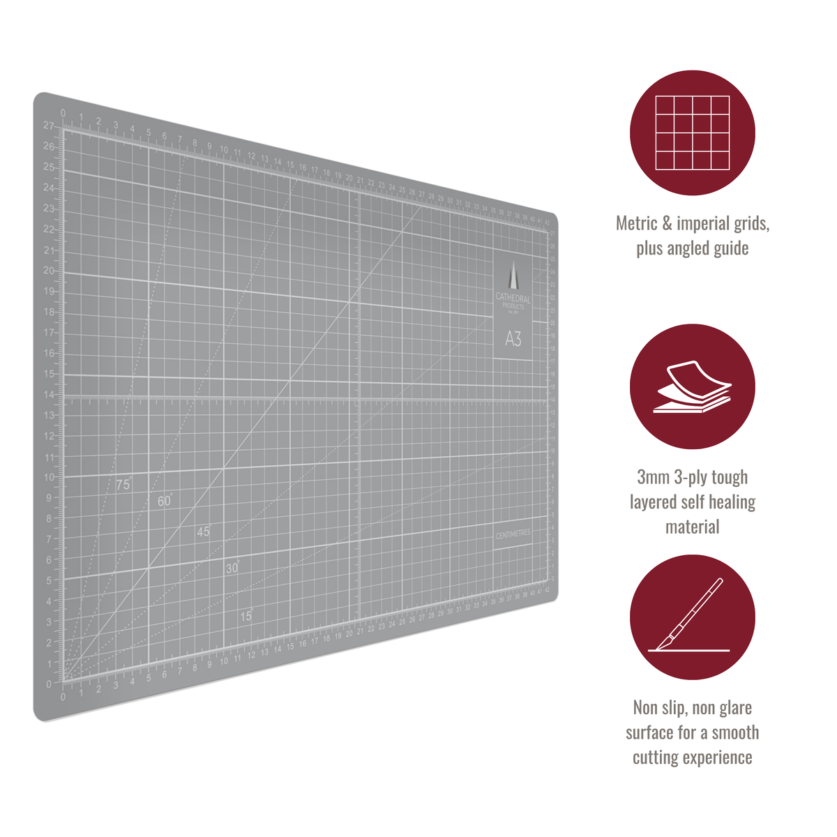 A3 Grey Double-Sided Self-Healing Cutting Mat (420 × 300 mm)