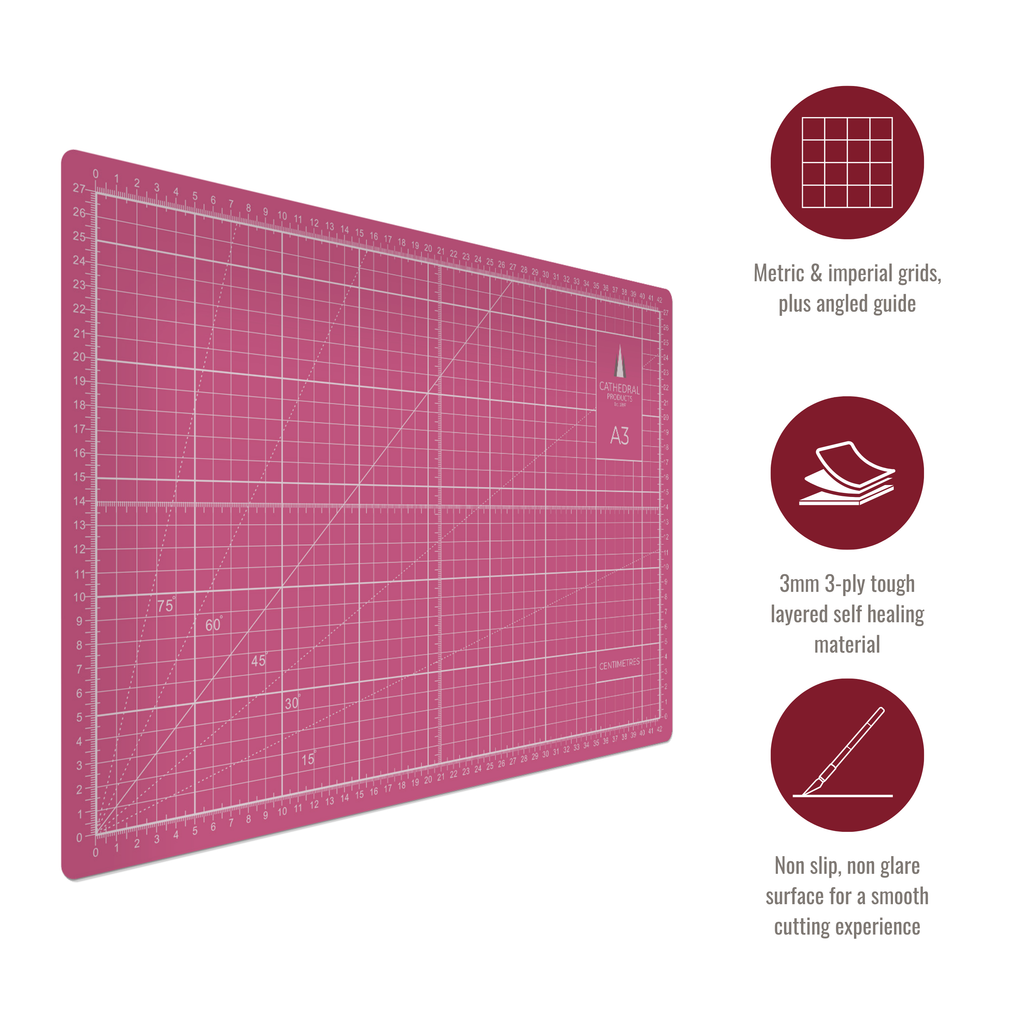 A3 Pink Double-Sided Self-Healing Cutting Mat (420 × 300 mm)