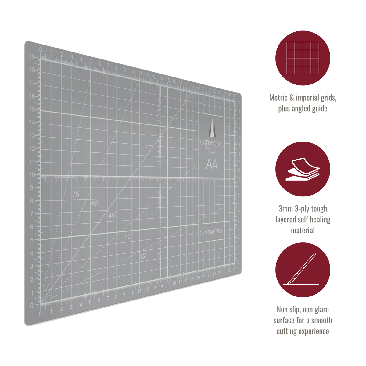 A4 Grey Double-Sided Self-Healing Cutting Mat (300 × 210 mm)