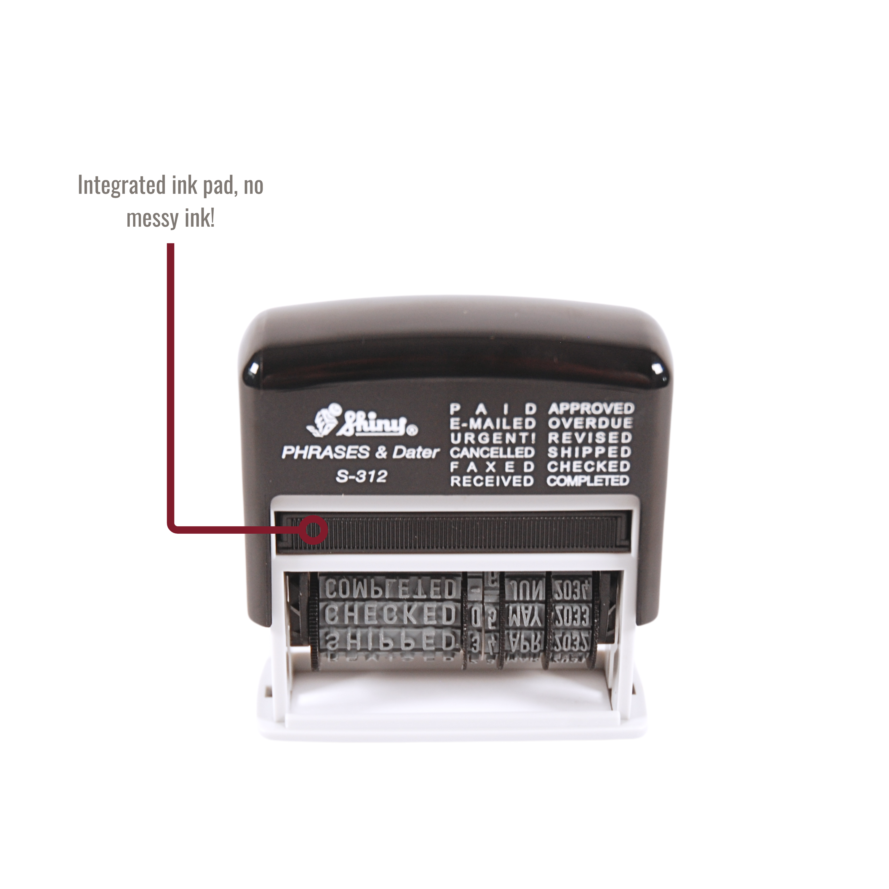 12-in-1 Self Inking Date Stamp - Date Stamp Plus 12 Phrases - 3.8mm Character Height