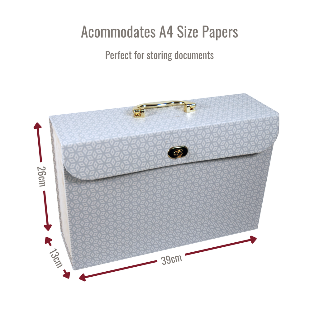 Chic Geometric 19-Pocket Expanding File Case with Gold Coloured Accents