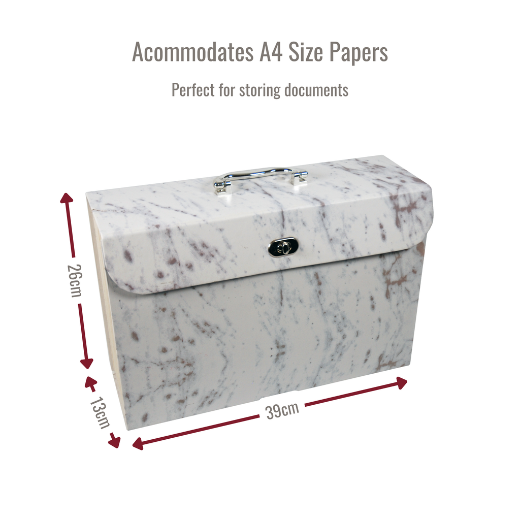 Luxurious Marble Design 19-Pocket Expanding Box File with Silver Coloured Accents