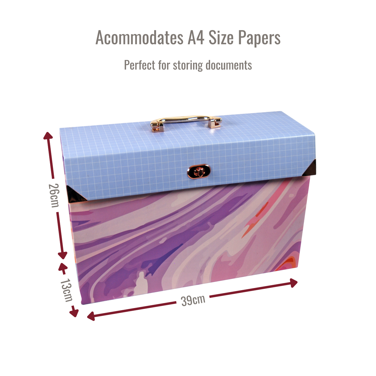 Purple Abstract 19-Pocket Expanding Box File with Rose Gold Coloured Accents