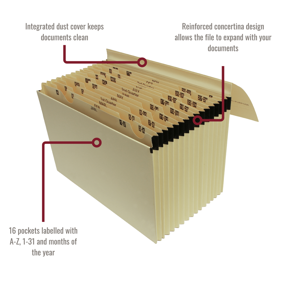 Multi-Purpose 16 Pocket Manila Expanding File
