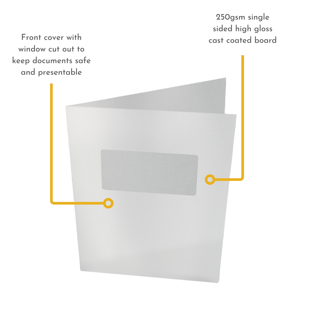 White Gloss 250gsm Card Presentation Folders with Business Card Holder & Window - Pack of 50