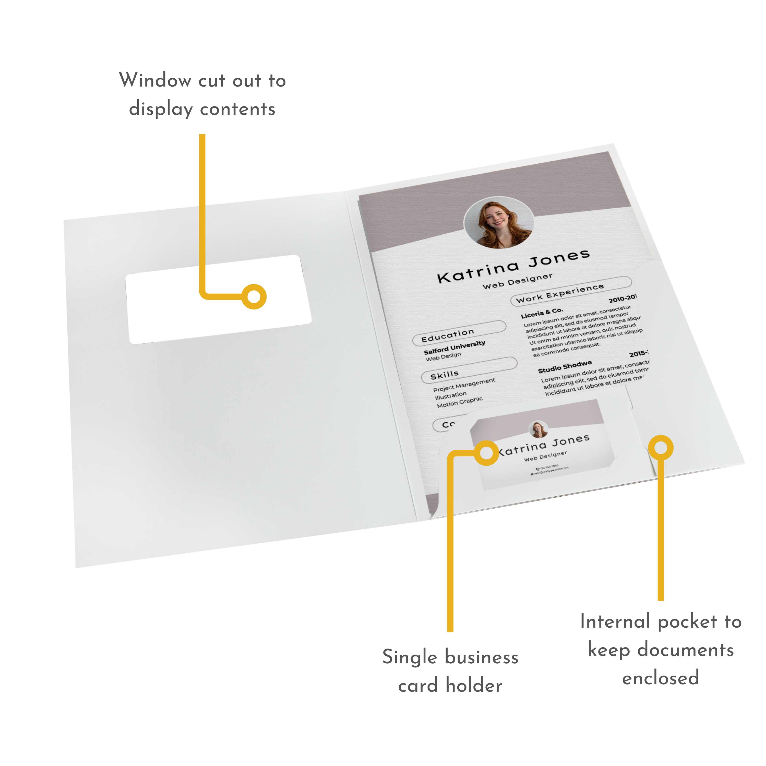 White Gloss 250gsm Card Presentation Folders with Business Card Holder & Window - Pack of 50