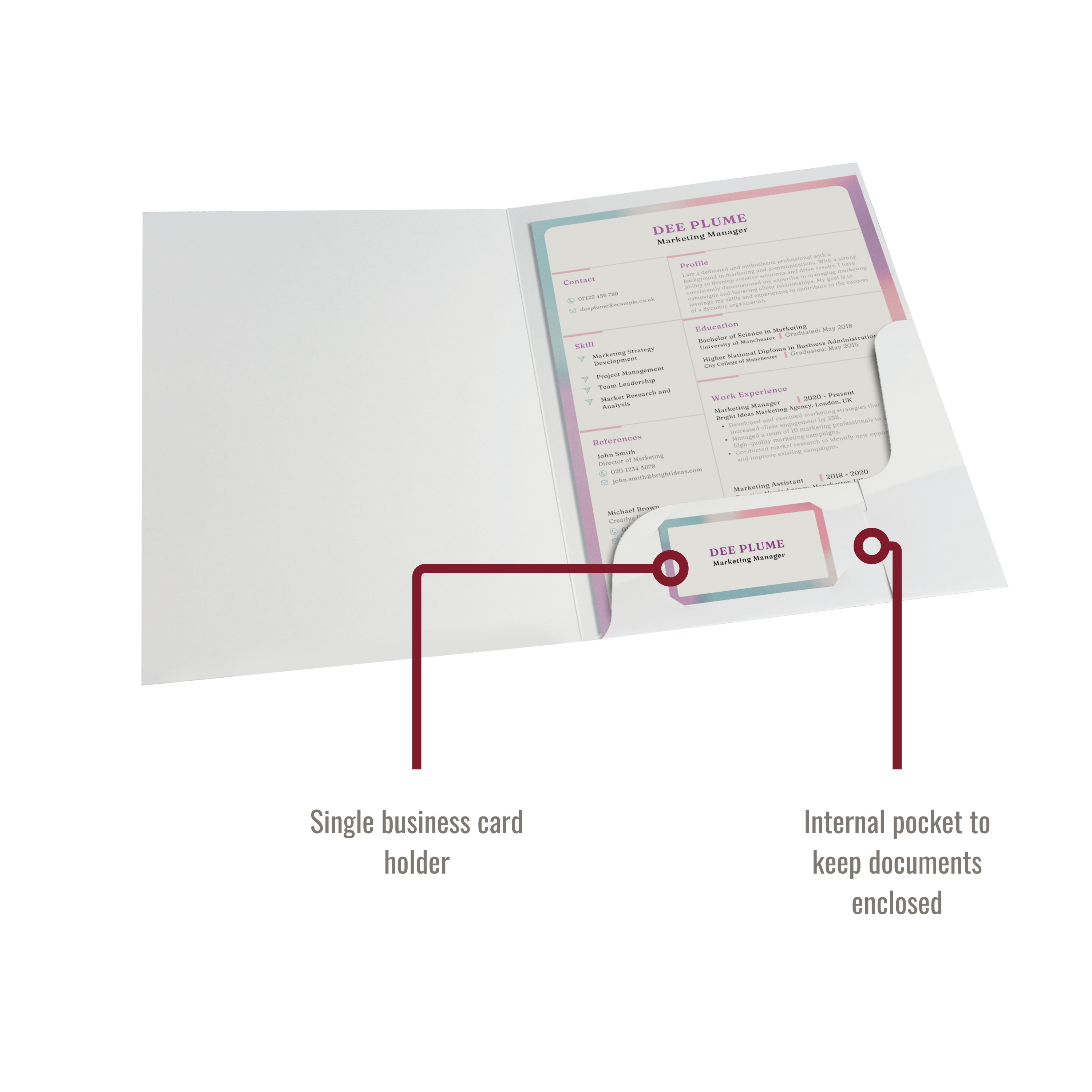 White Gloss 250gsm Card Presentation Folders with Business Card Holder - Pack of 50