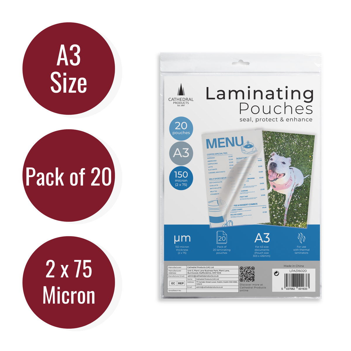 Cathedral Products A3 150 Micron Laminating Pouches