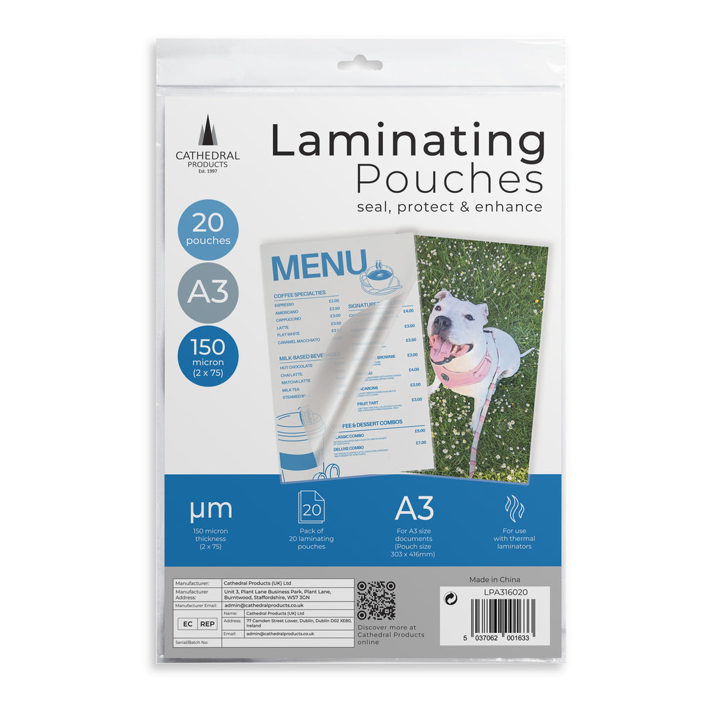Cathedral Products Gloss Laminating Pouches A3-A5 | 50-250 Micron