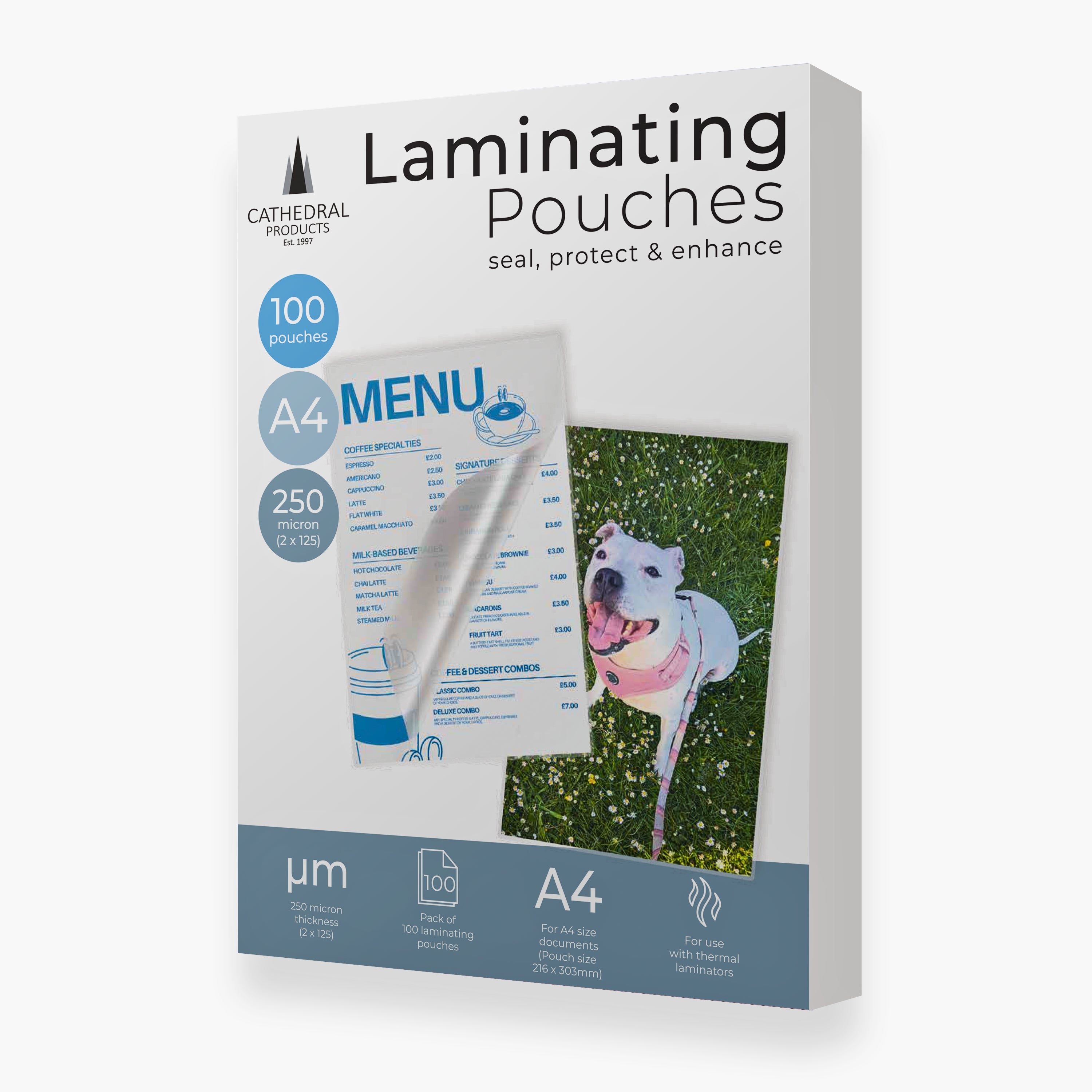 Cathedral Products Gloss Laminating Pouches A3-A5 | 50-250 Micron