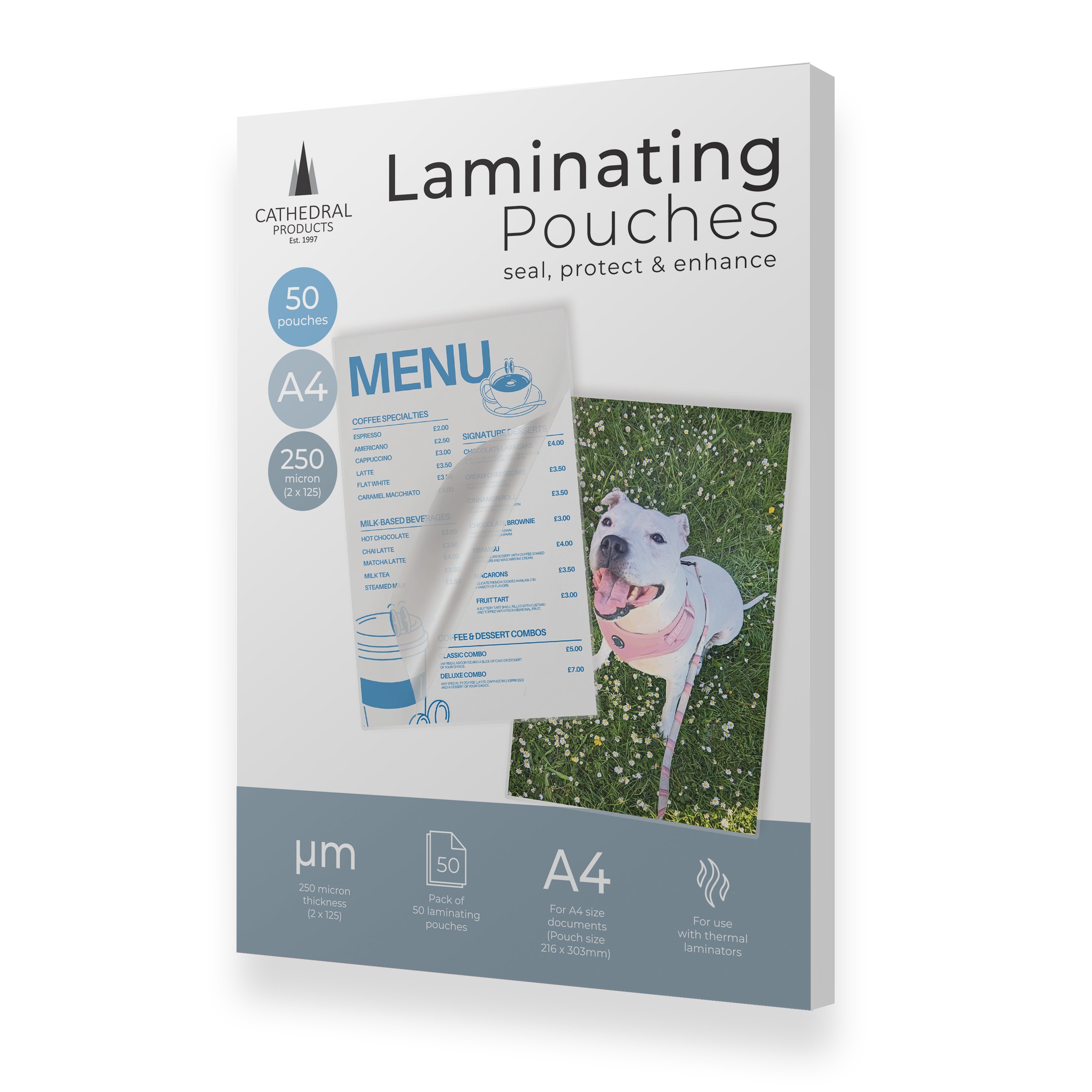 Cathedral Products Gloss Laminating Pouches A3-A5 | 50-250 Micron