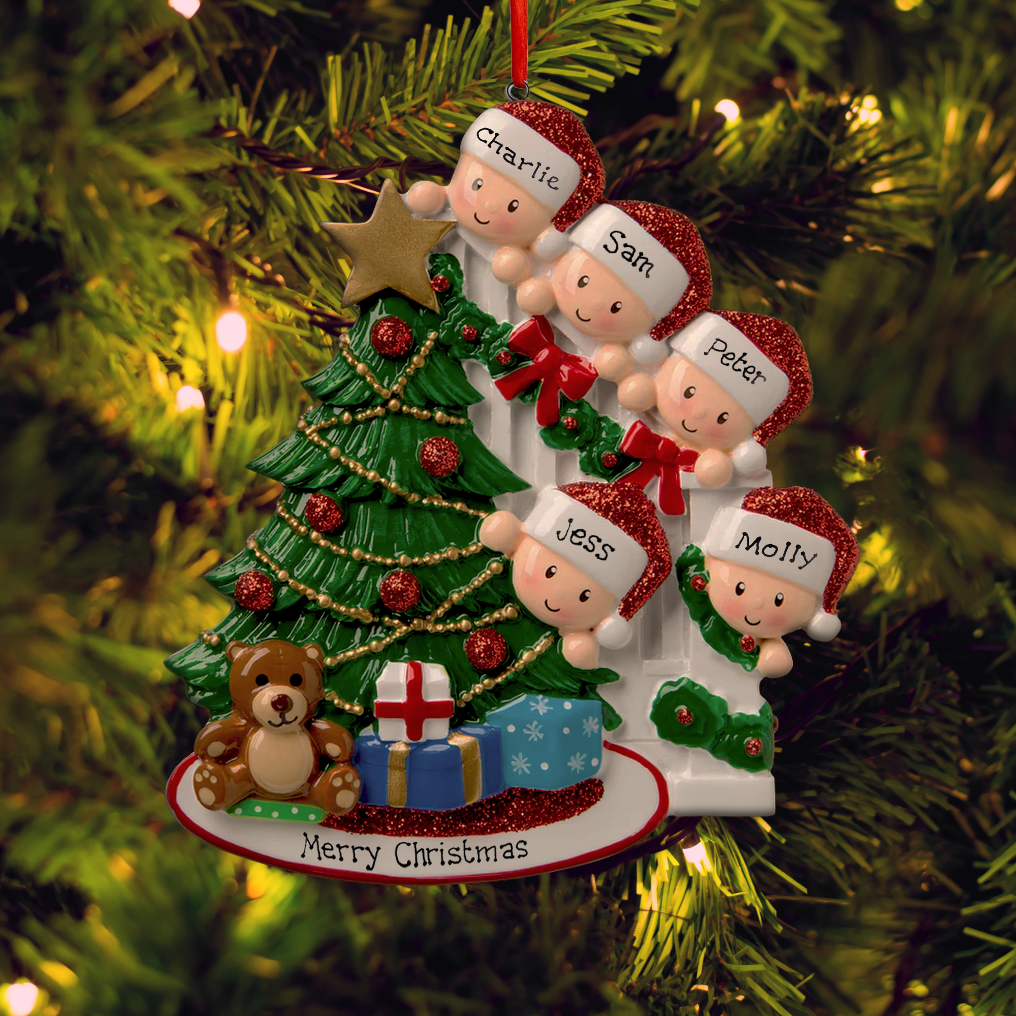 Peeking Family of 5 – Personalised Family Christmas Decoration