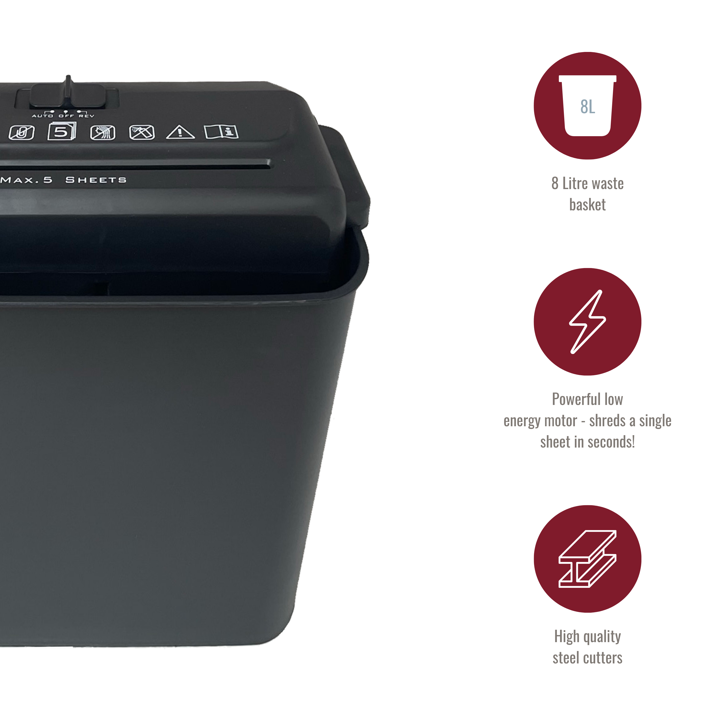 5 Sheet Strip Cut Shredder with 8.5 Litre Bin