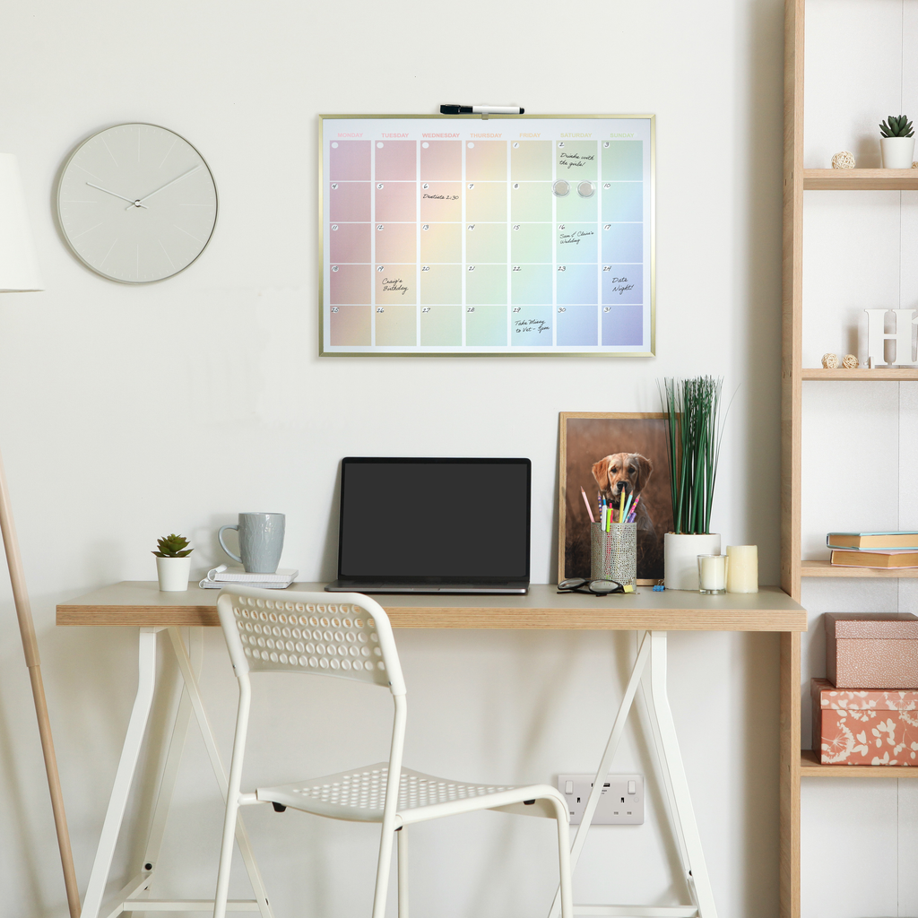 Luxurious Rainbow Magnetic Calendar Board with Gold Aluminium Frame - 43 x 58 cm