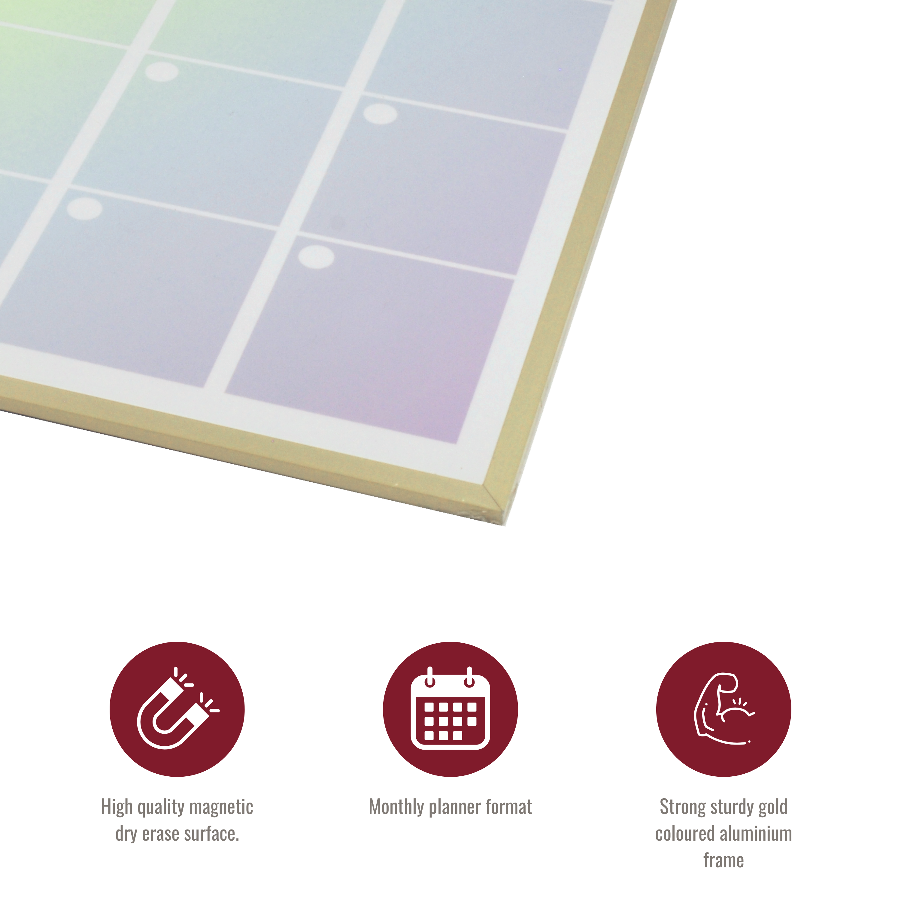 Luxurious Rainbow Magnetic Calendar Board with Gold Aluminium Frame - 43 x 58 cm