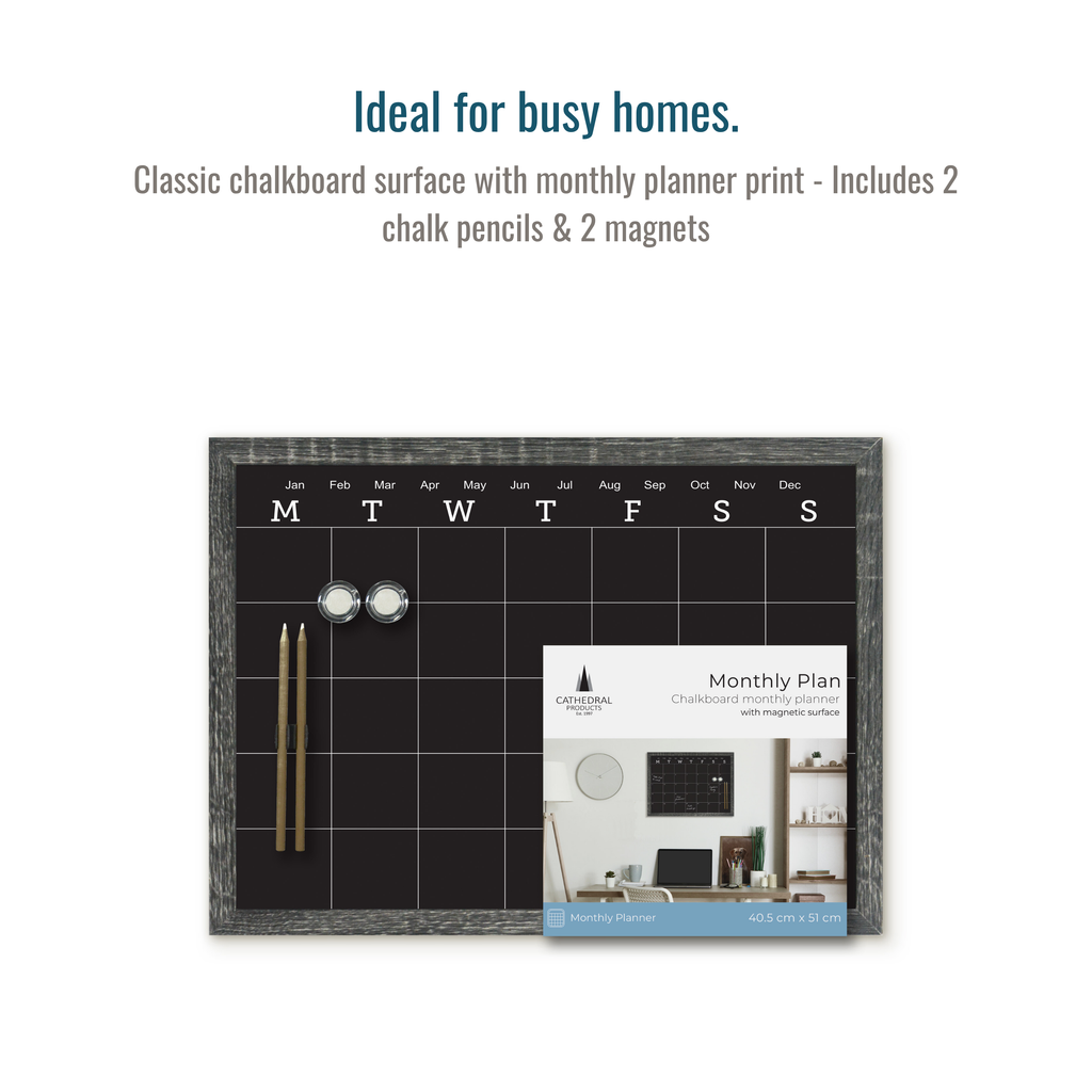 Charcoal Frame Magnetic Calendar Chalk Board - 40.6 x 50.8 cm