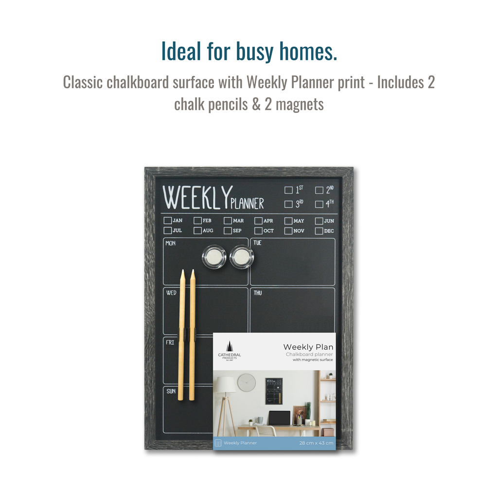 Charcoal Frame Magnetic Weekly Planner Chalk Board - 28 x 43 cm
