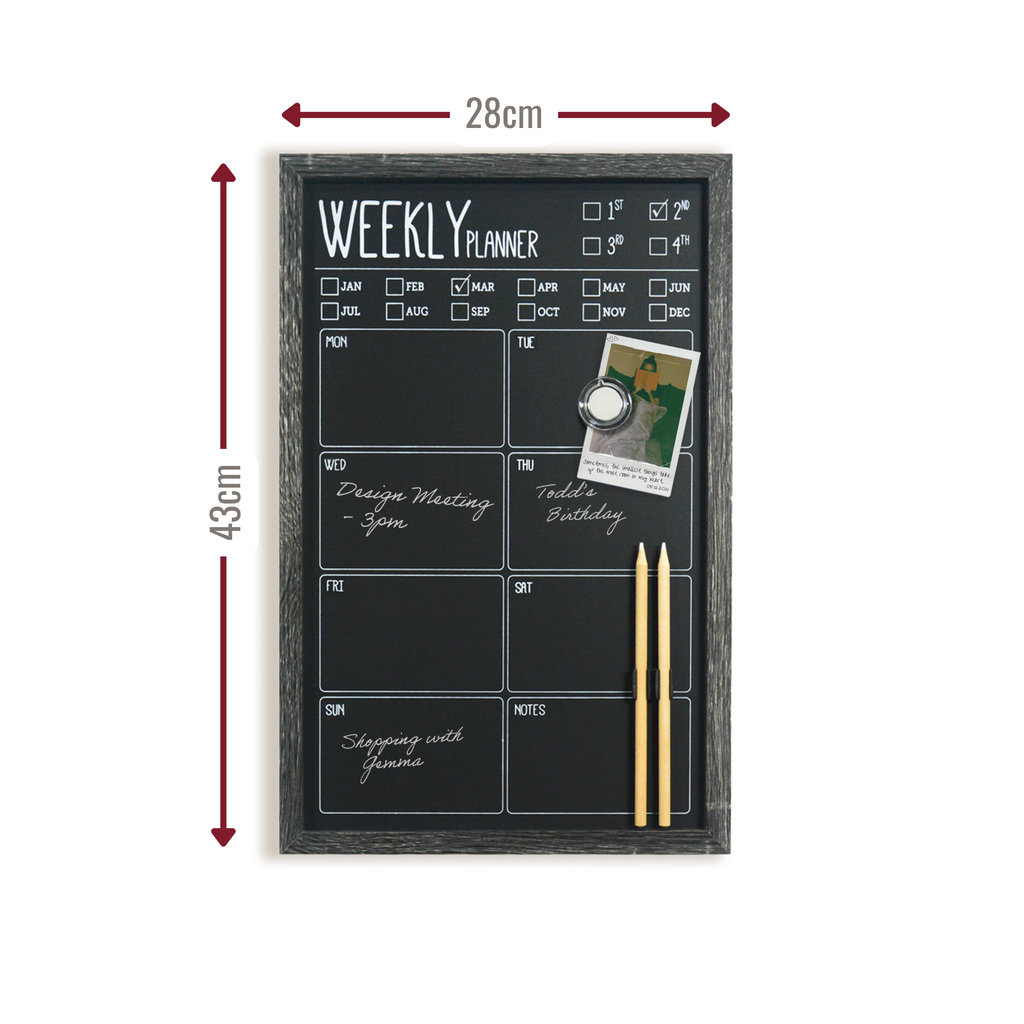 Charcoal Frame Magnetic Weekly Planner Chalk Board - 28 x 43 cm