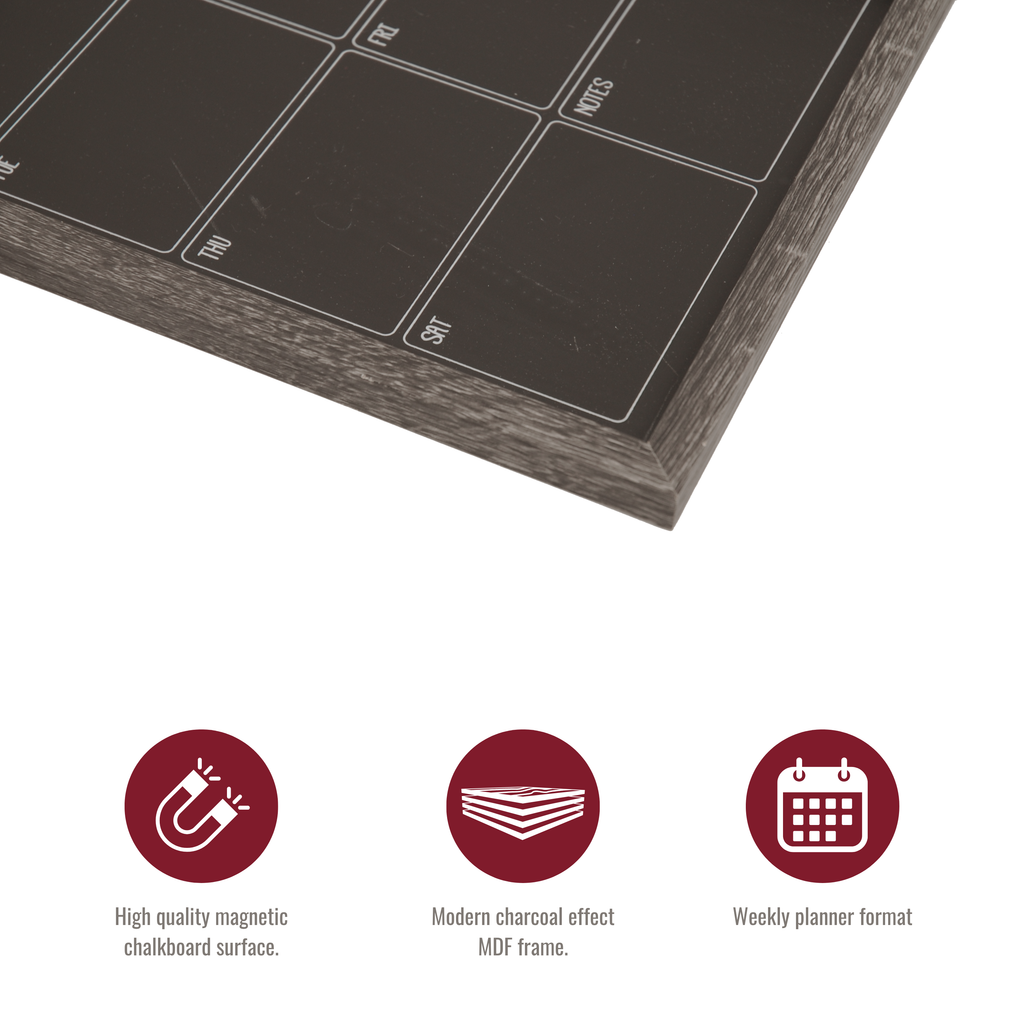 Charcoal Frame Magnetic Weekly Planner Chalk Board - 28 x 43 cm