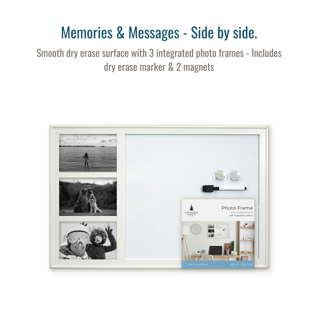 White Photo Frame Magnetic Dry Erase Board - 38 x 58.5 cm