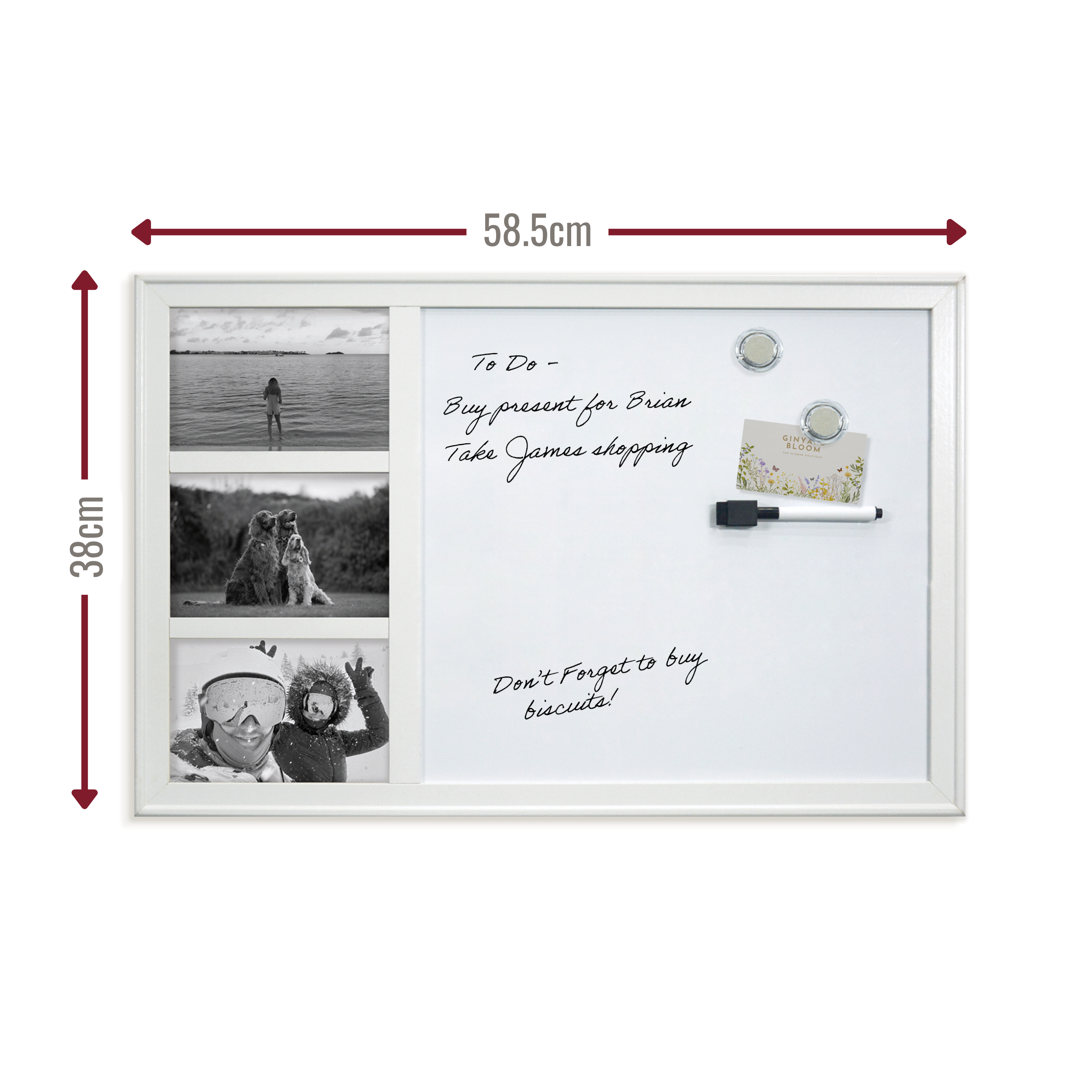 White Photo Frame Magnetic Dry Erase Board - 38 x 58.5 cm