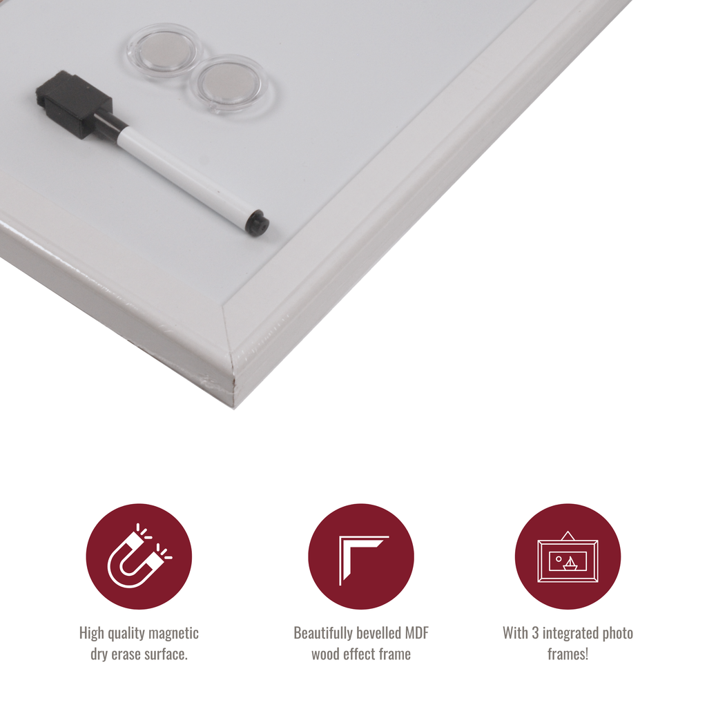 White Photo Frame Magnetic Dry Erase Board - 38 x 58.5 cm