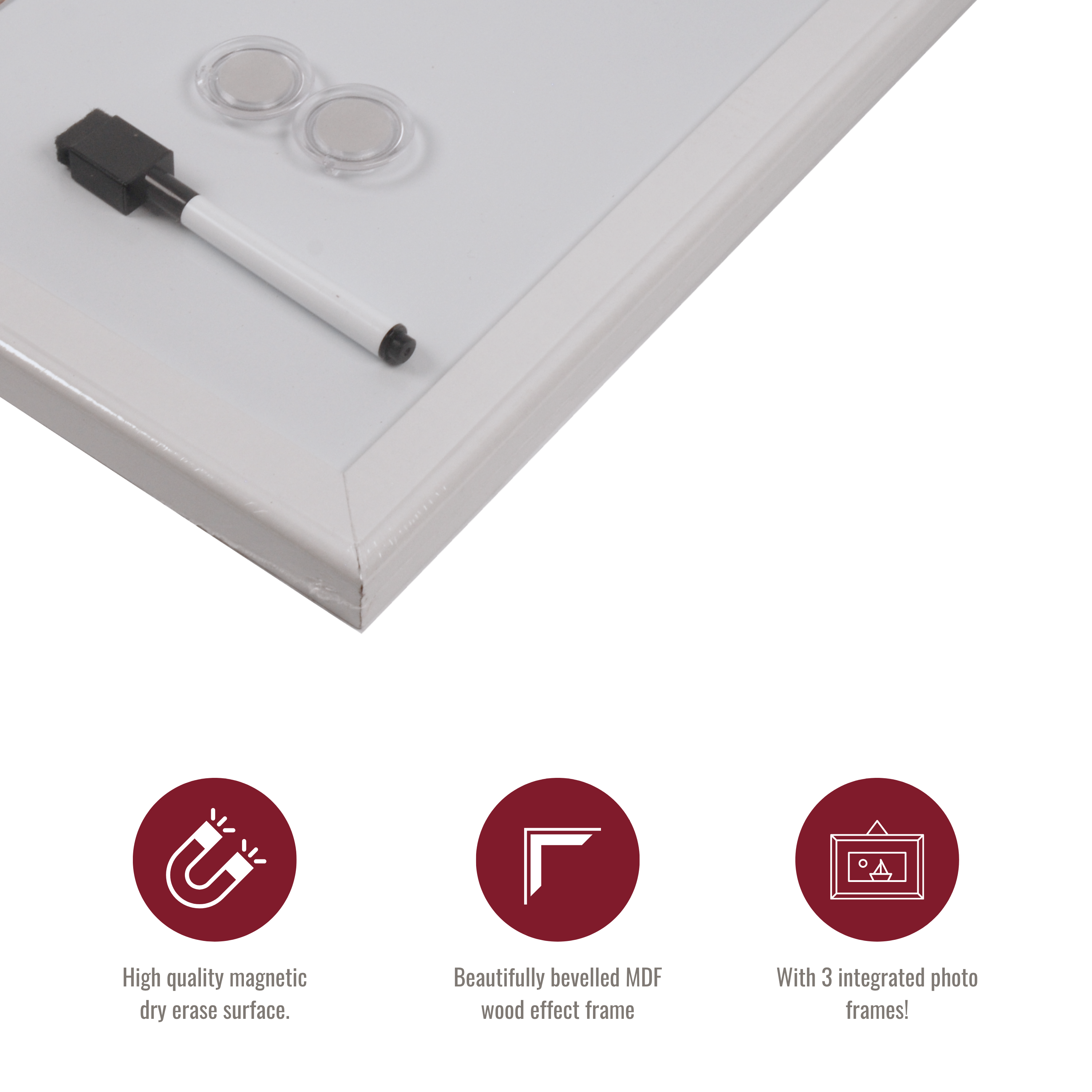 White Photo Frame Magnetic Dry Erase Board - 38 x 58.5 cm