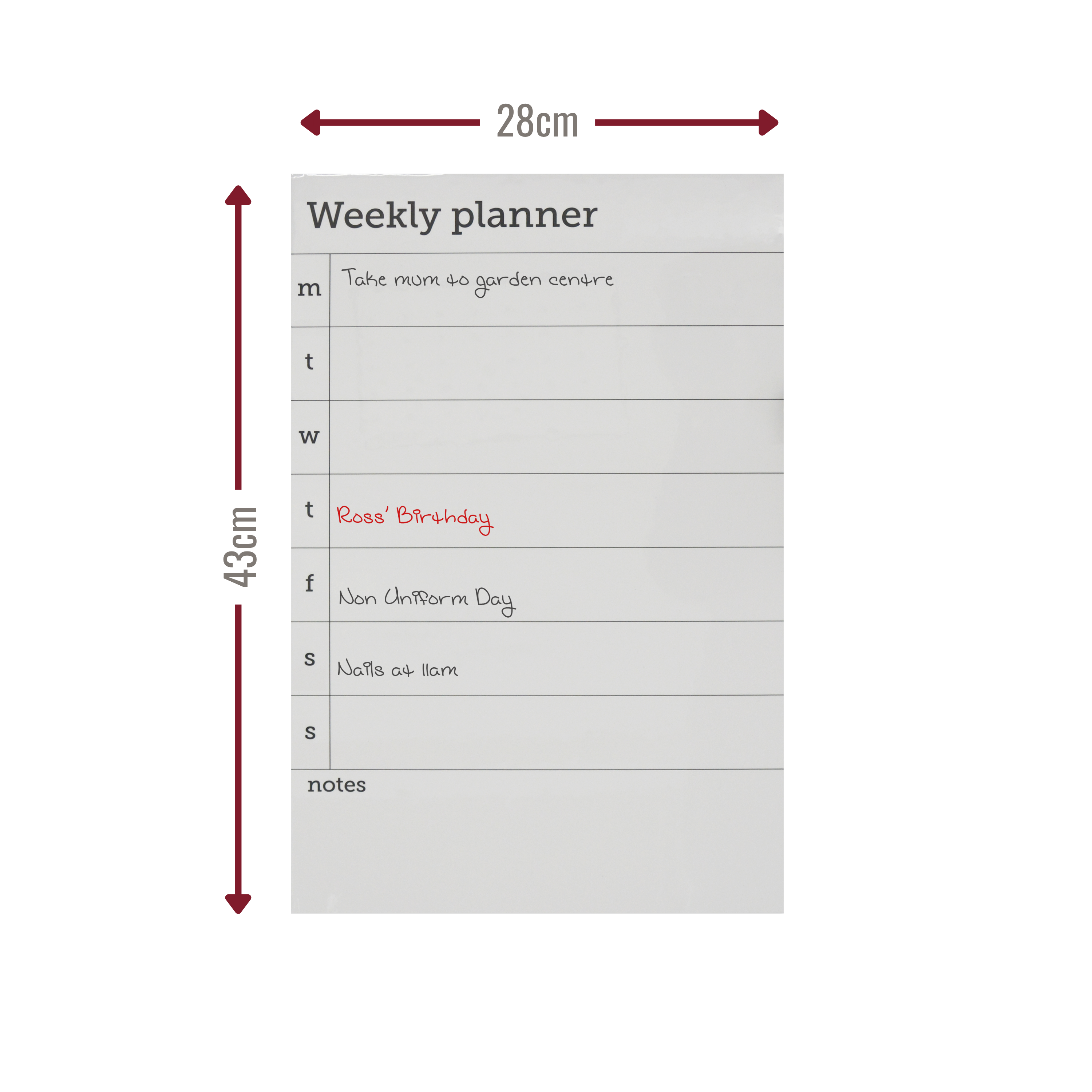 Magnetic Weekly Planner with Dry Erase Surface - Includes 2 Pens