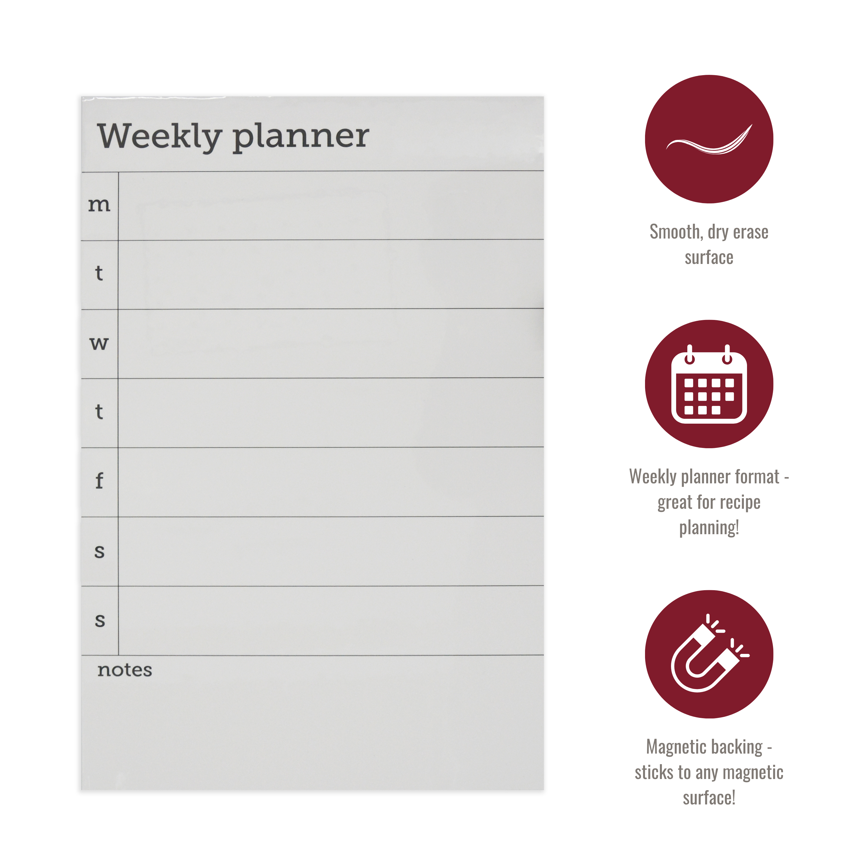 Magnetic Weekly Planner with Dry Erase Surface - Includes 2 Pens