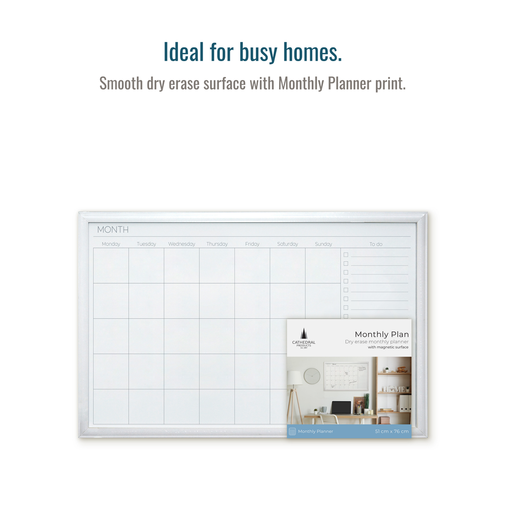 Modern White Frame Magnetic Monthly Planner Dry Erase Board - 51 x 76 cm