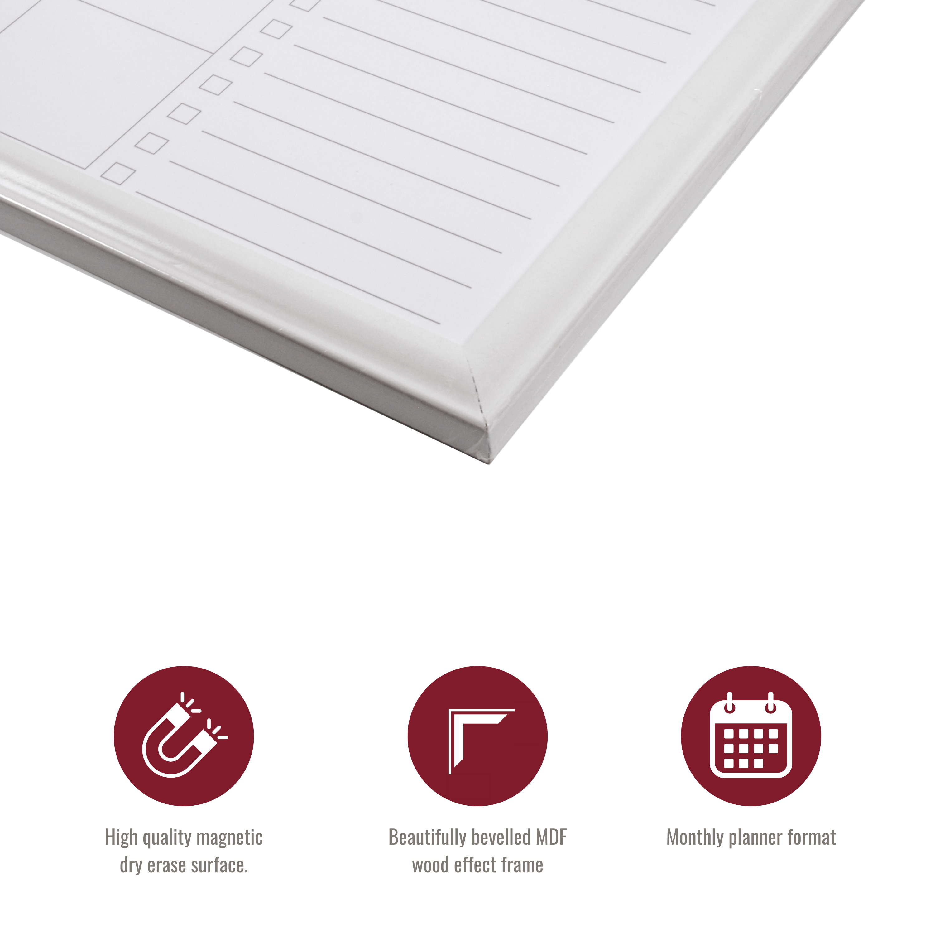 Modern White Frame Magnetic Monthly Planner Dry Erase Board - 51 x 76 cm