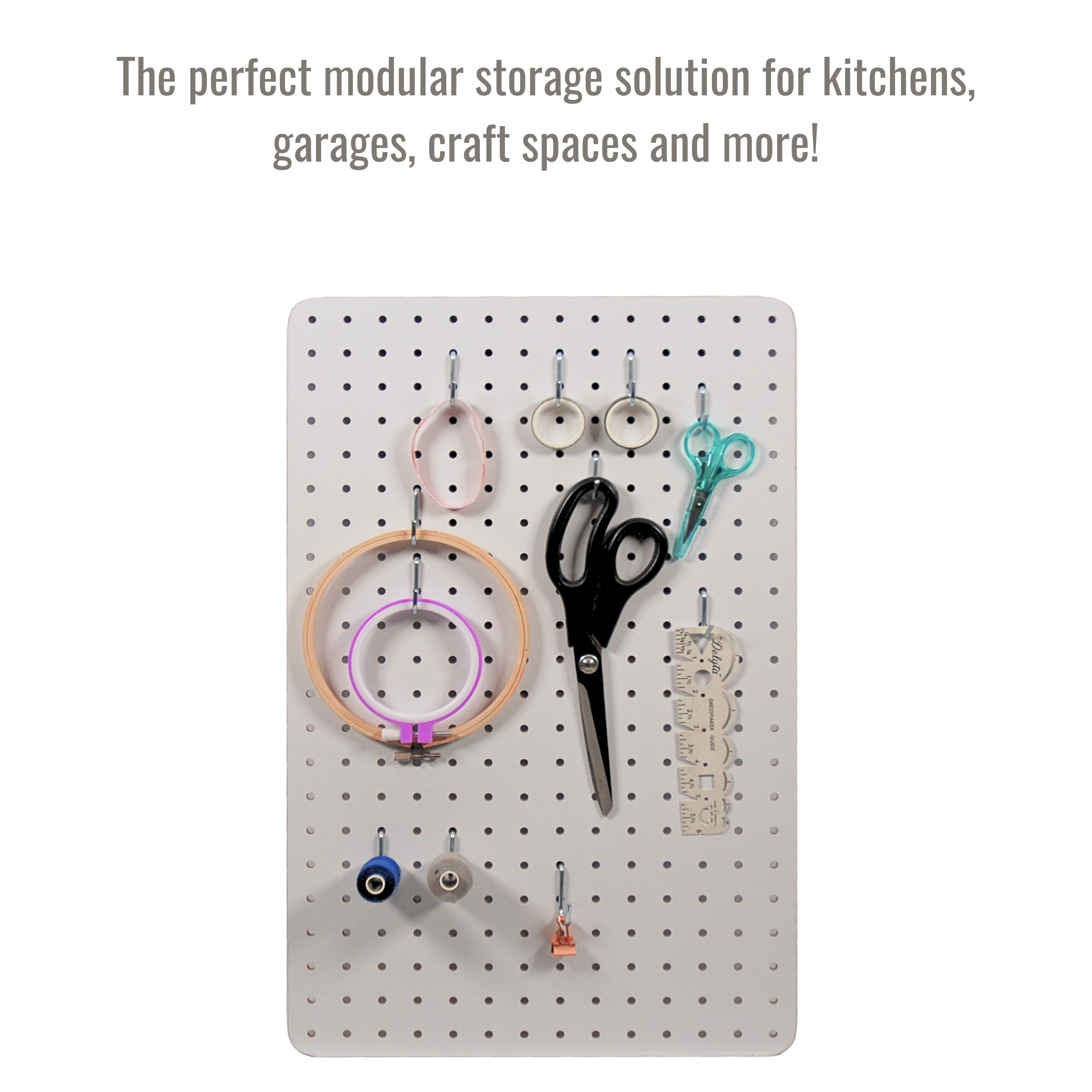 Peg Board with 12 Hooks - White - 56x36cm