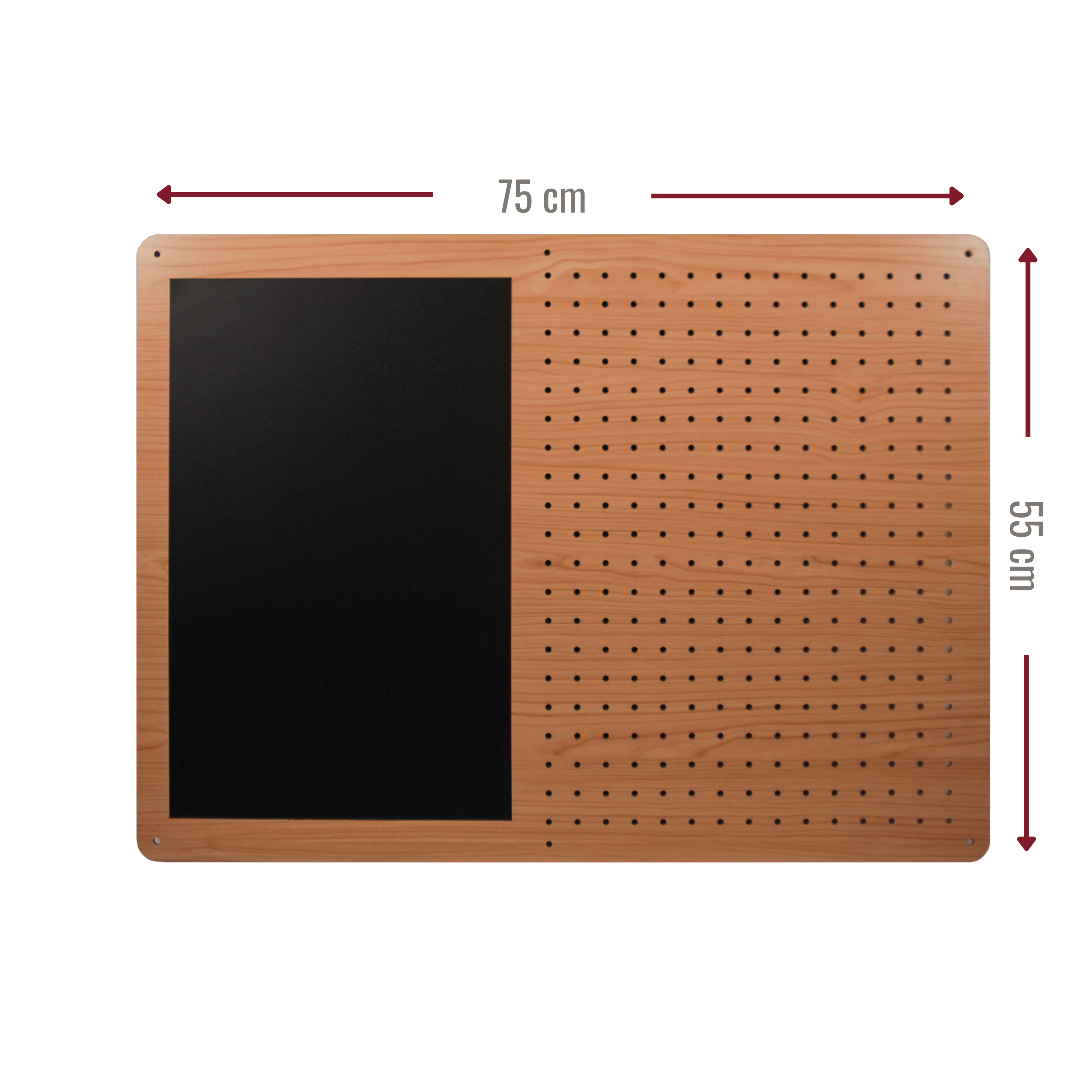 Wood Effect MDF Pegboard with Magnetic Chalkboard - 75 x 55 cm