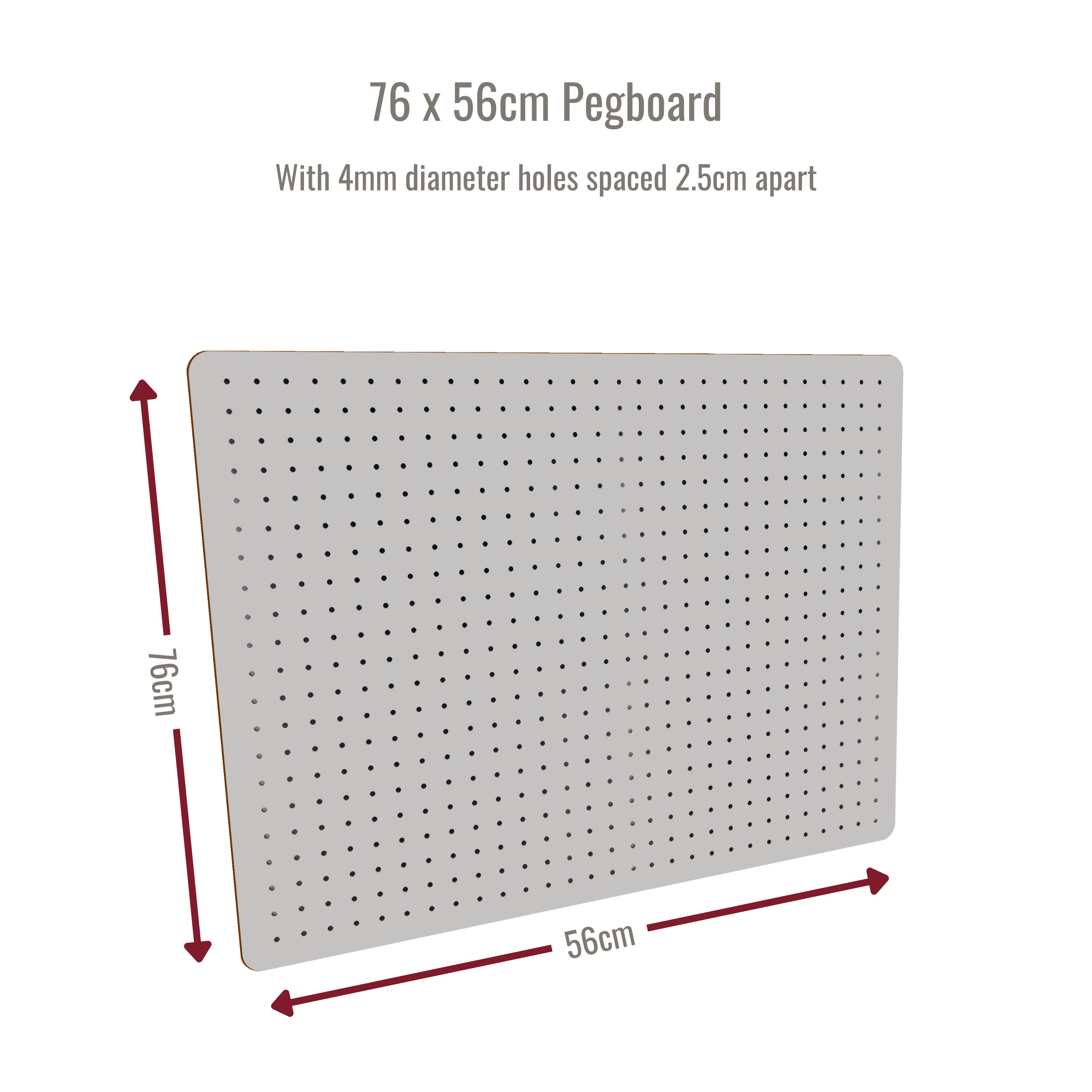 Peg Board with 12 Hooks - White - 76x56cm