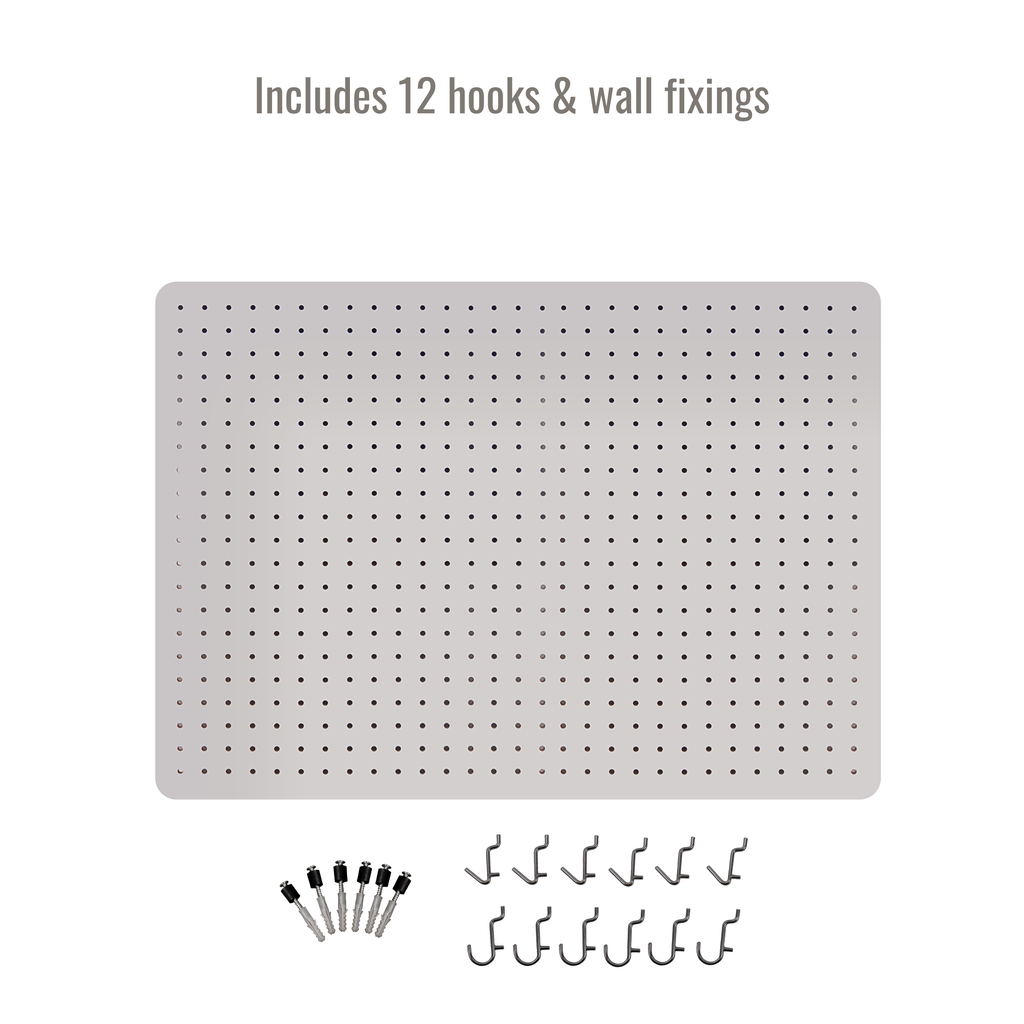 Peg Board with 12 Hooks - White - 76x56cm