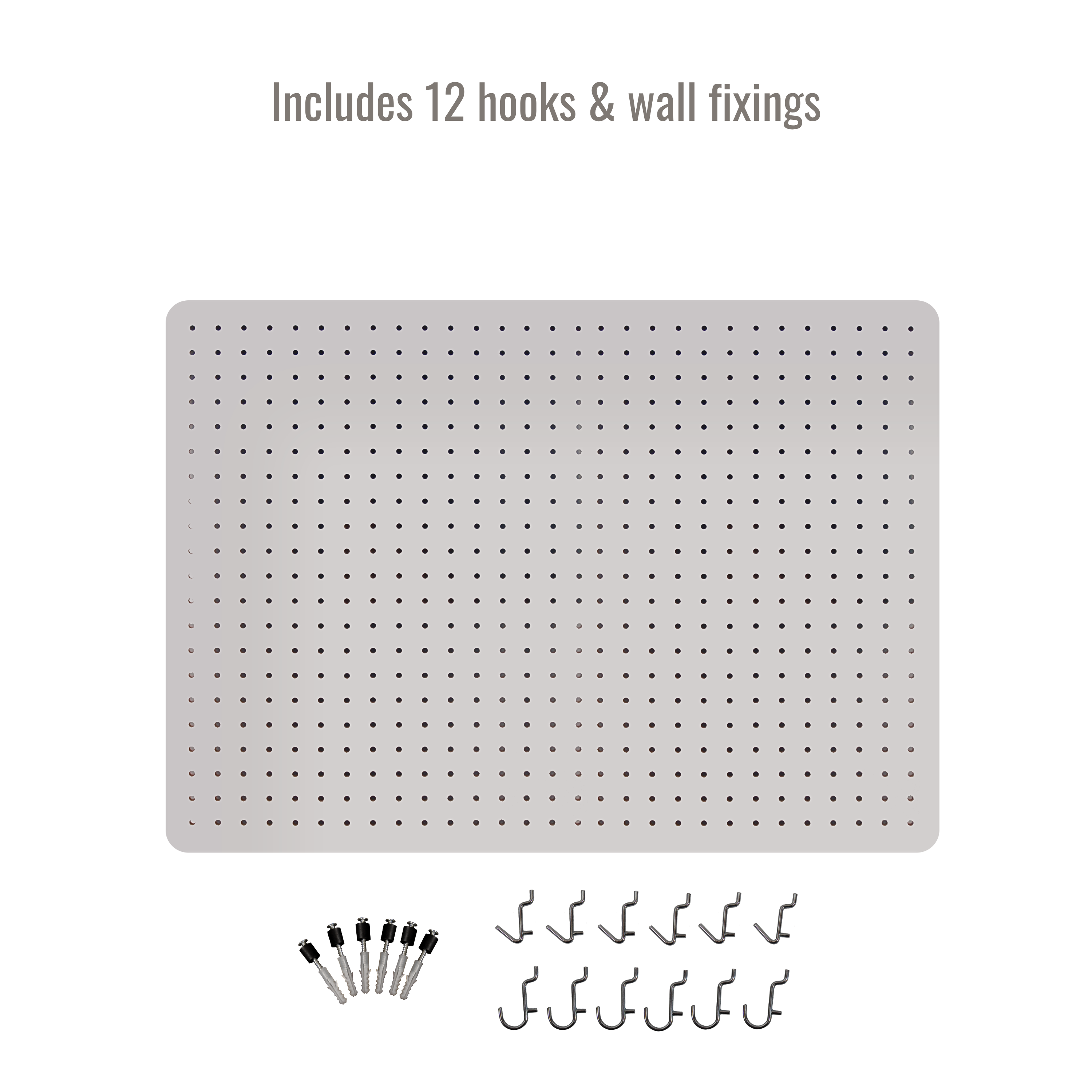 Peg Board with 12 Hooks - White - 76x56cm