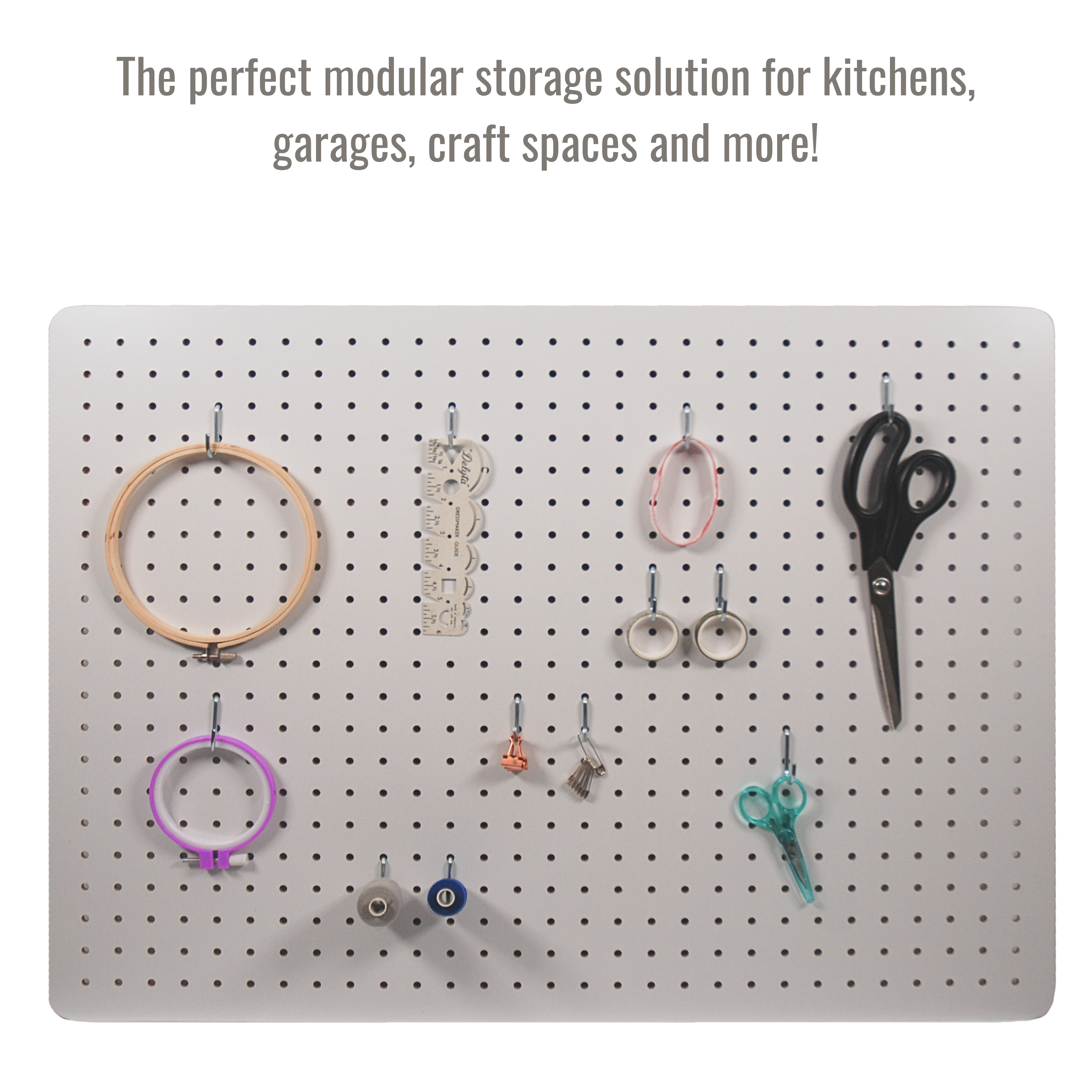 Peg Board with 12 Hooks - White - 76x56cm