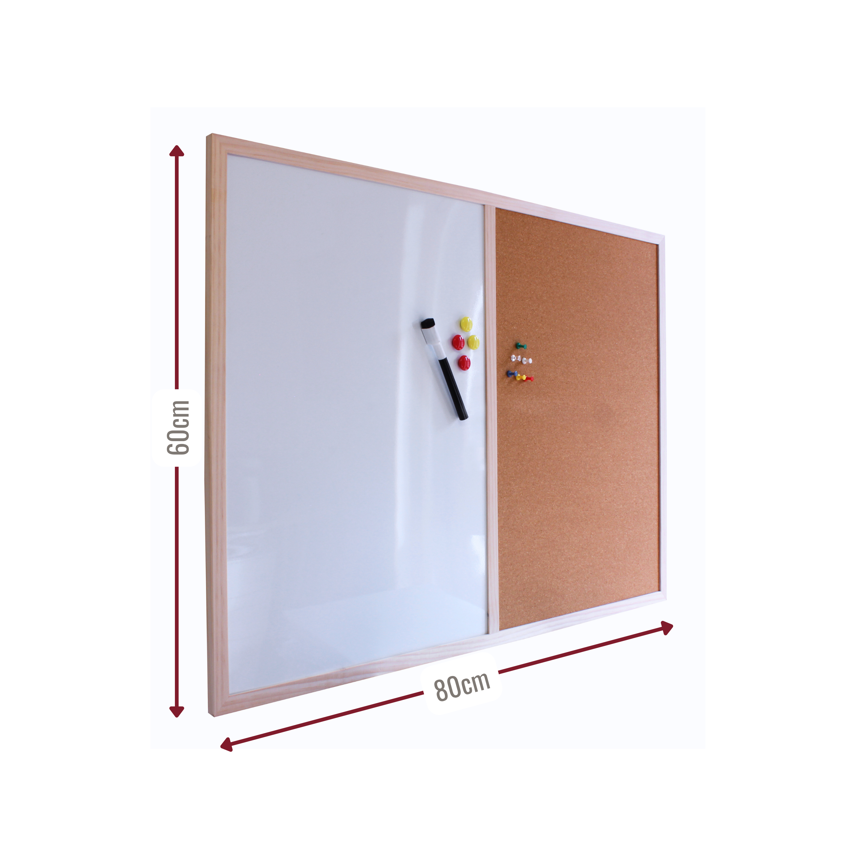 Dry Erase & Cork Combination Noticeboard - 60x80cm